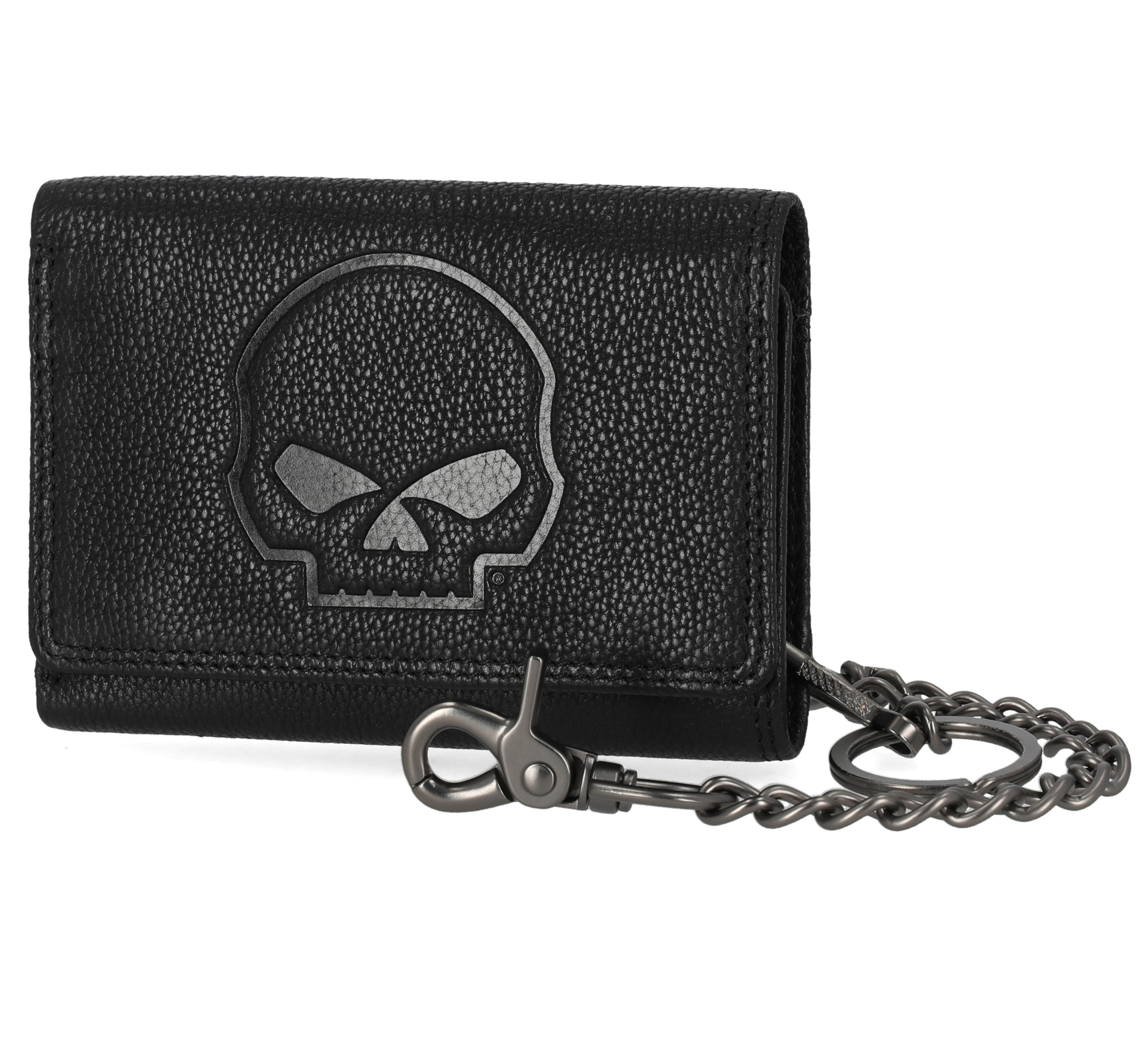Skull Embossed Trifold Chain Wallet