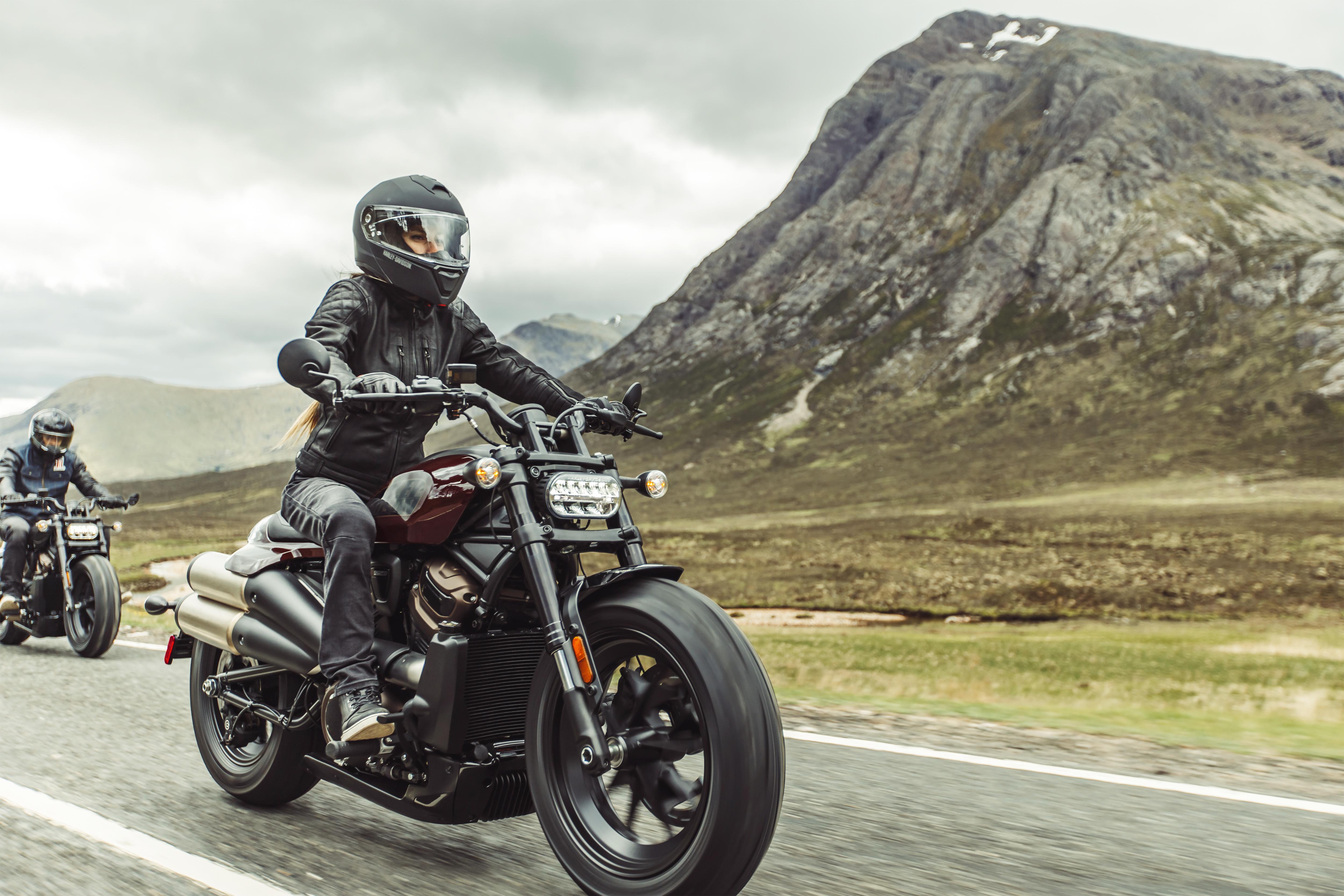 woman riding 2021 sportster s in mountains