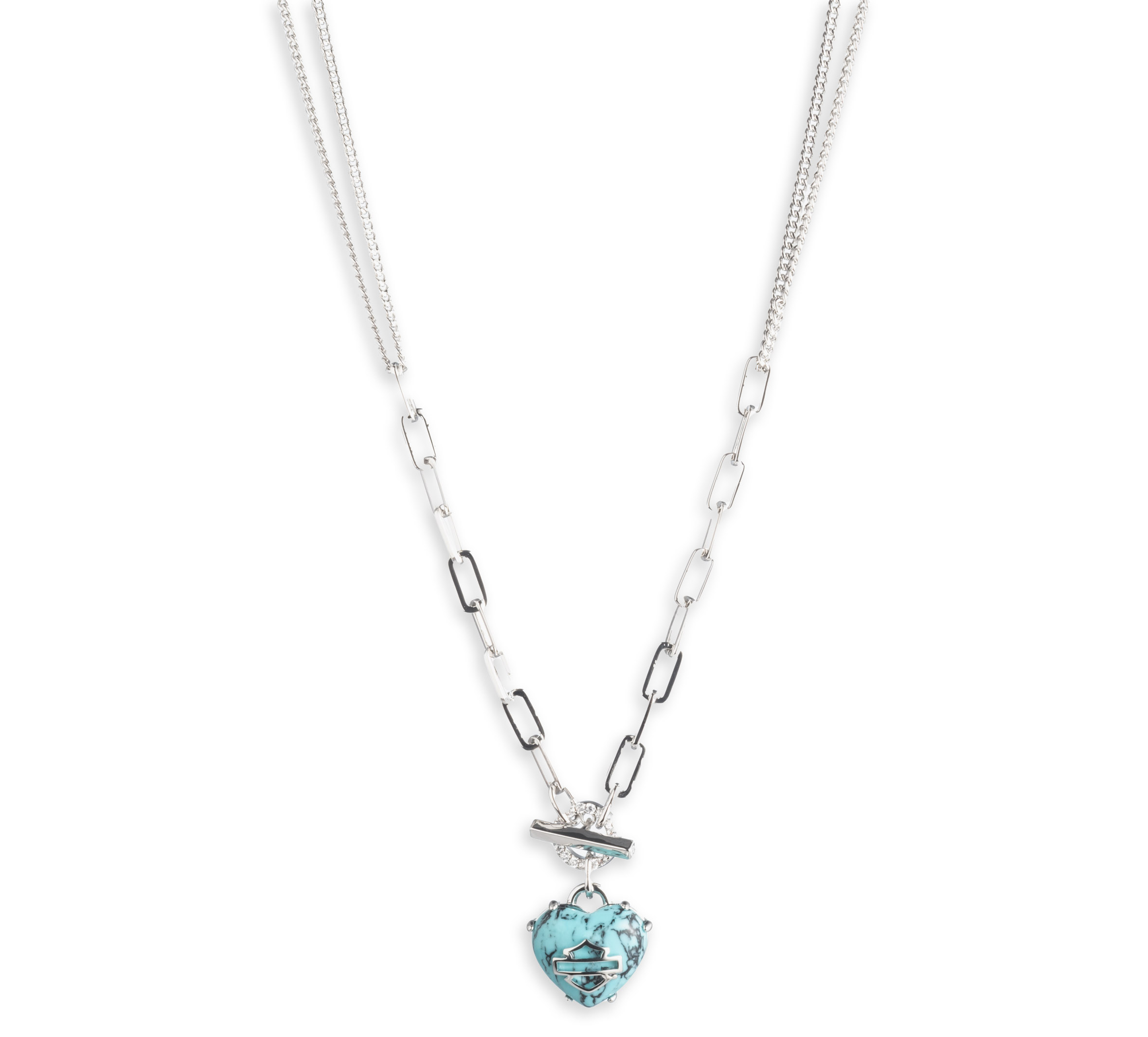 Women's 24" Bar & Shield Turquoise Heart Toggle Necklace