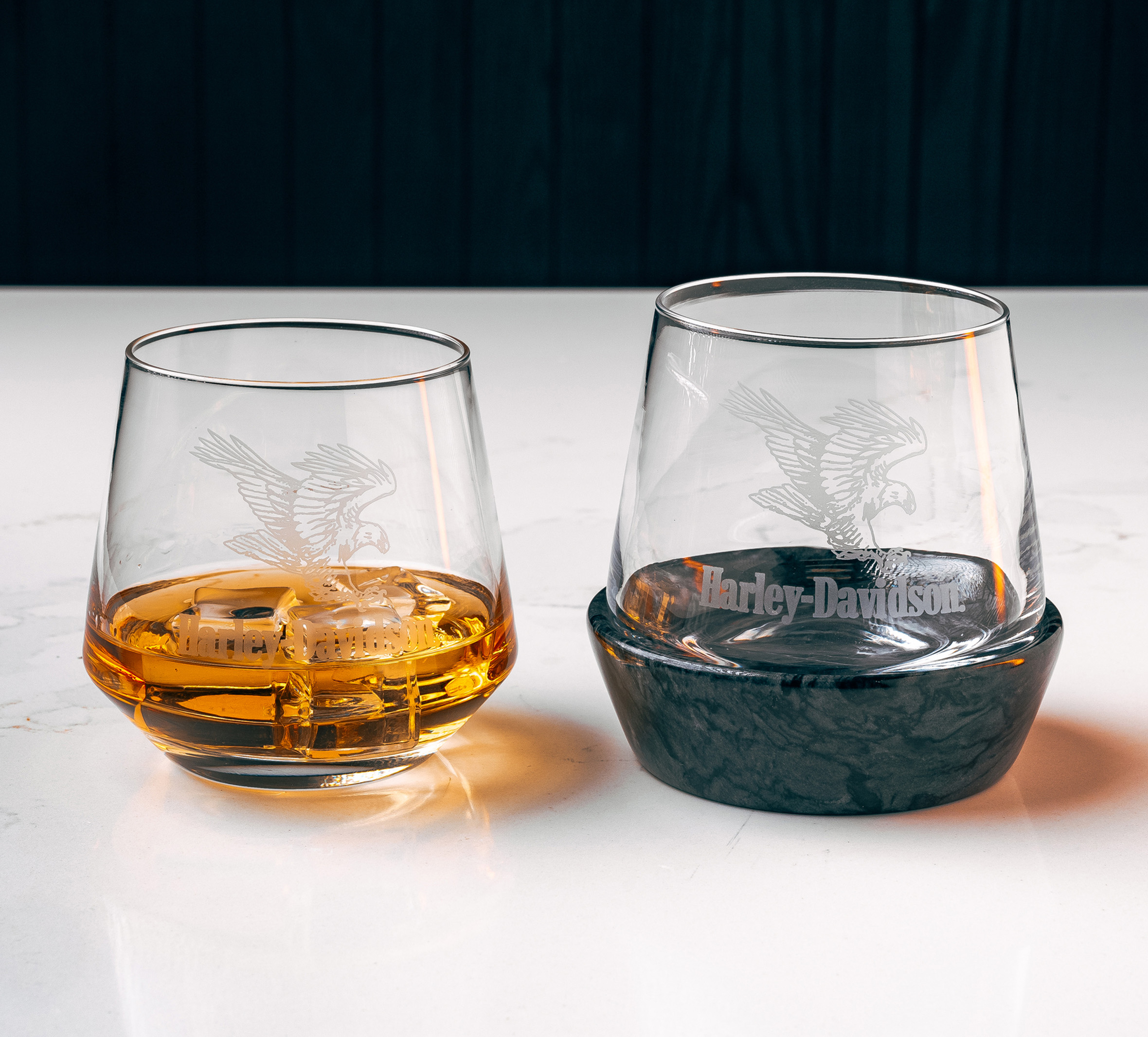 Swooping Eagle Stone Base DOF Glass Set of 2