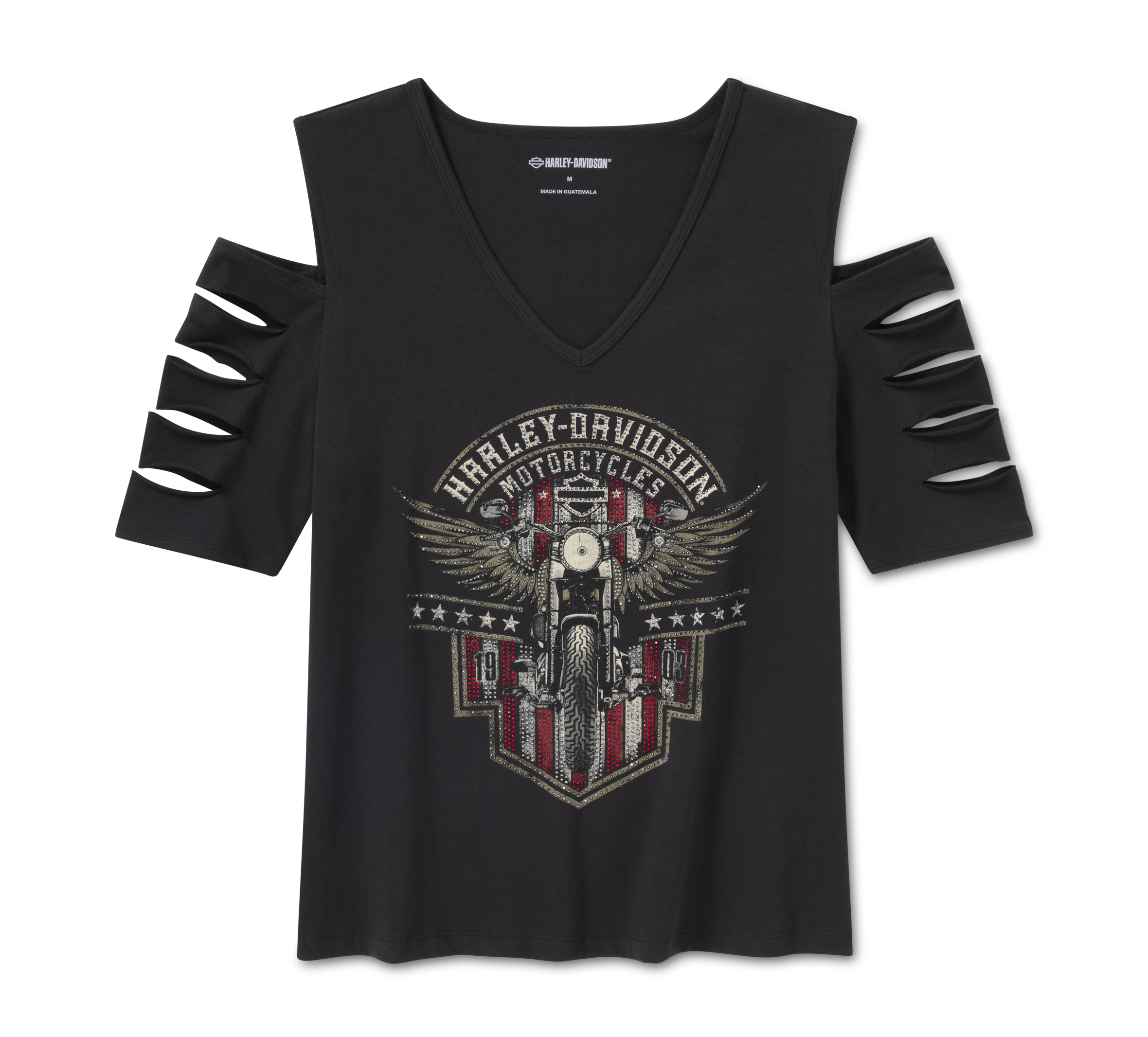 Women's Bling Rally Rip & Repair Cold Shoulder V Neck Tee | Harley