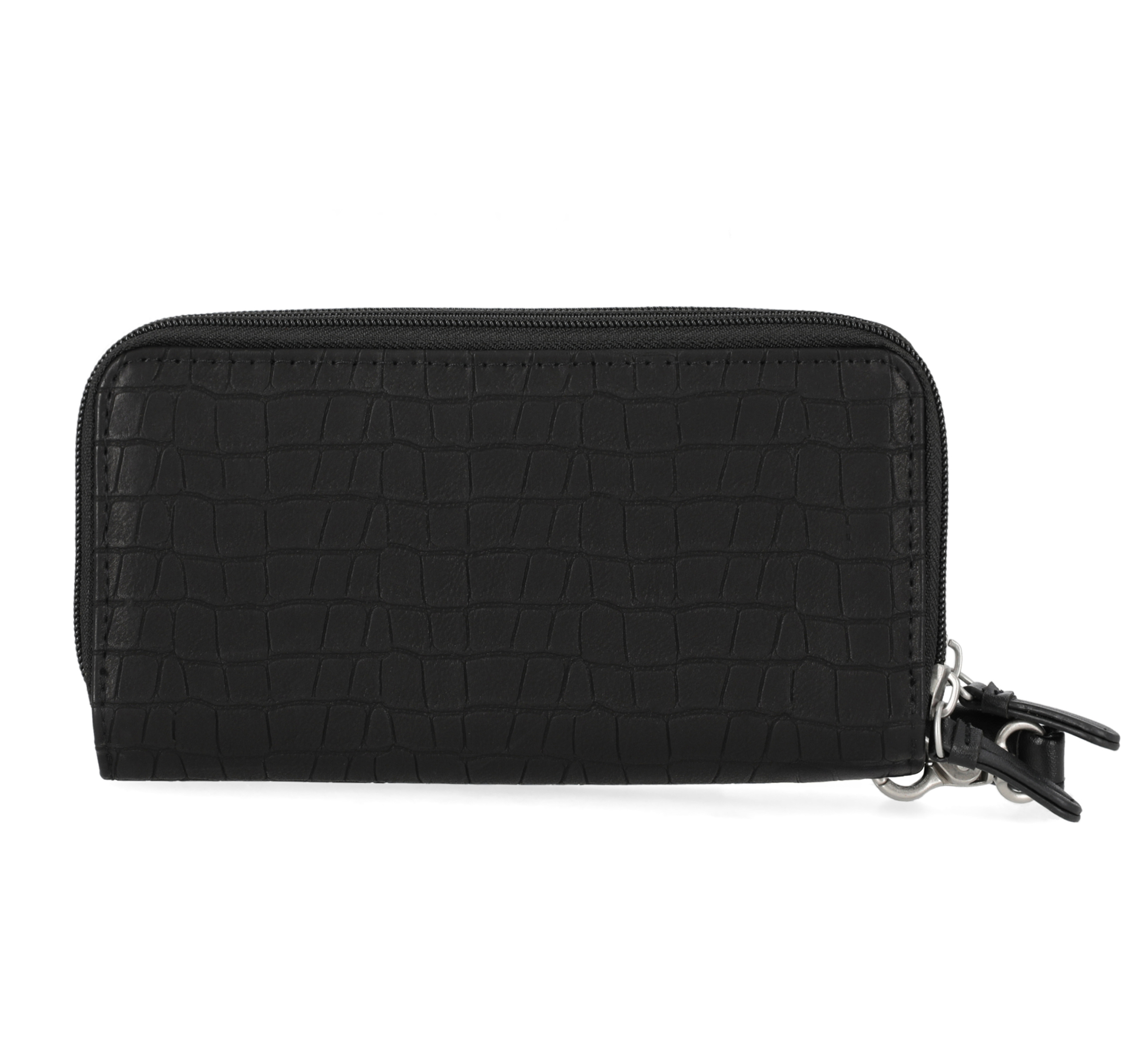 Croco Bar & Shield Zip Around Wristlet
