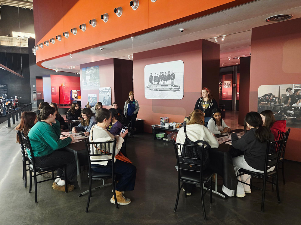 Students participating in Harley-Davidson museum educational workshop