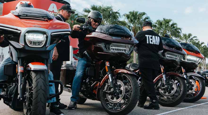 Man on customized motorcycle