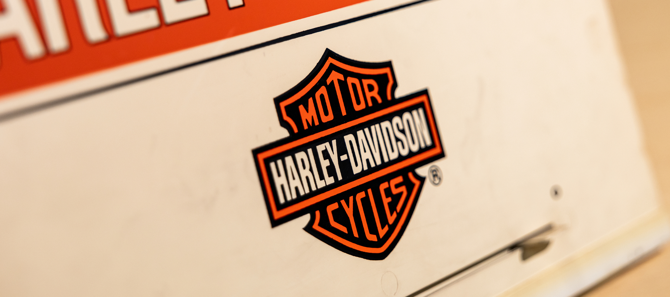  Close-up of the modern Harley-Davidson Bar & Shield logo, a design revived during the 1976 Bicentennial era