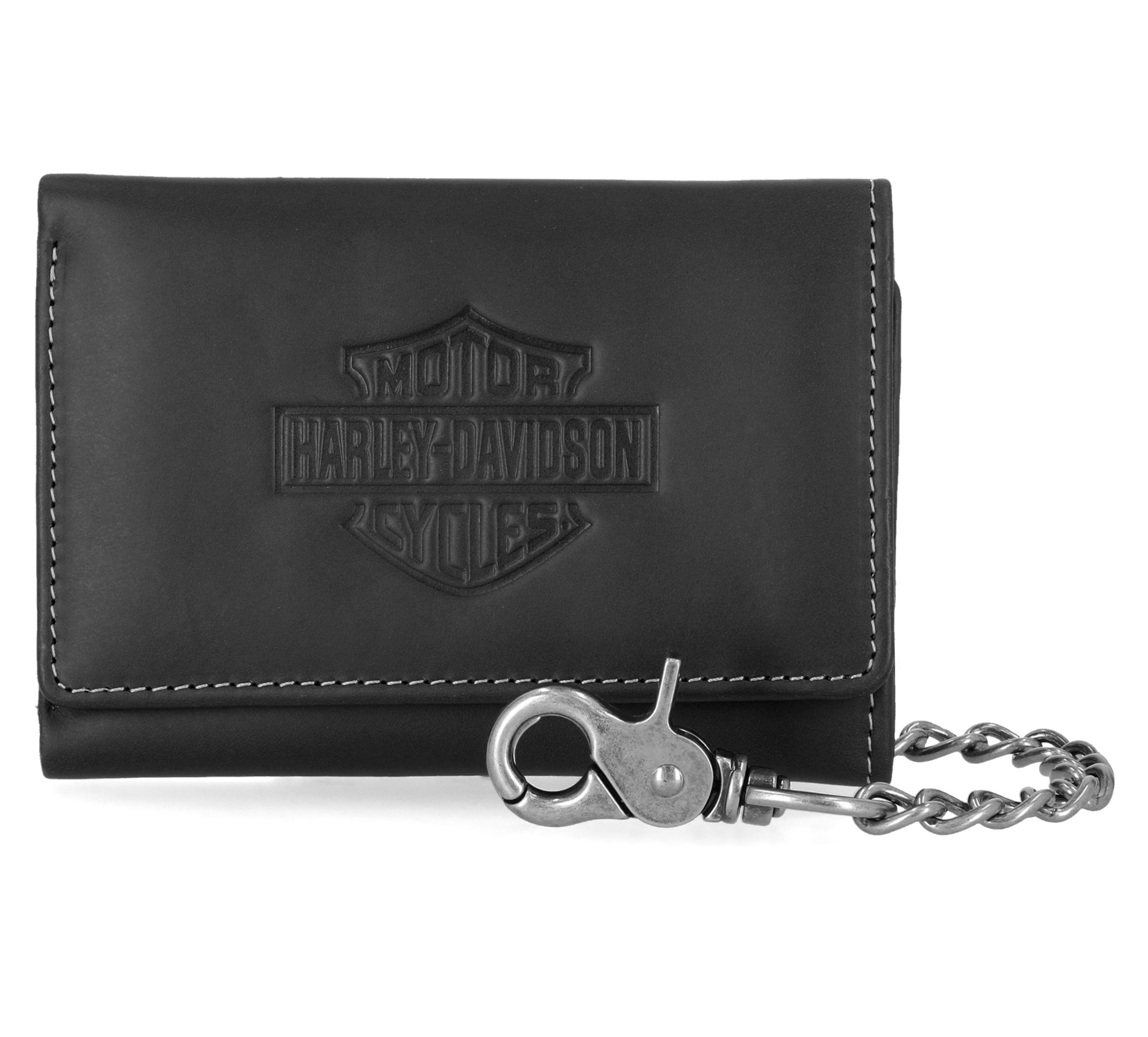 Traditional Bar & Shield Embossed Medium Trifold wallet with Chain