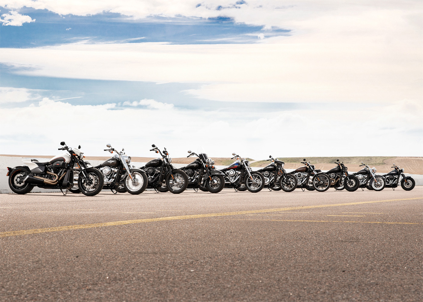 Group shot of Harley-Davidson motorcycles 