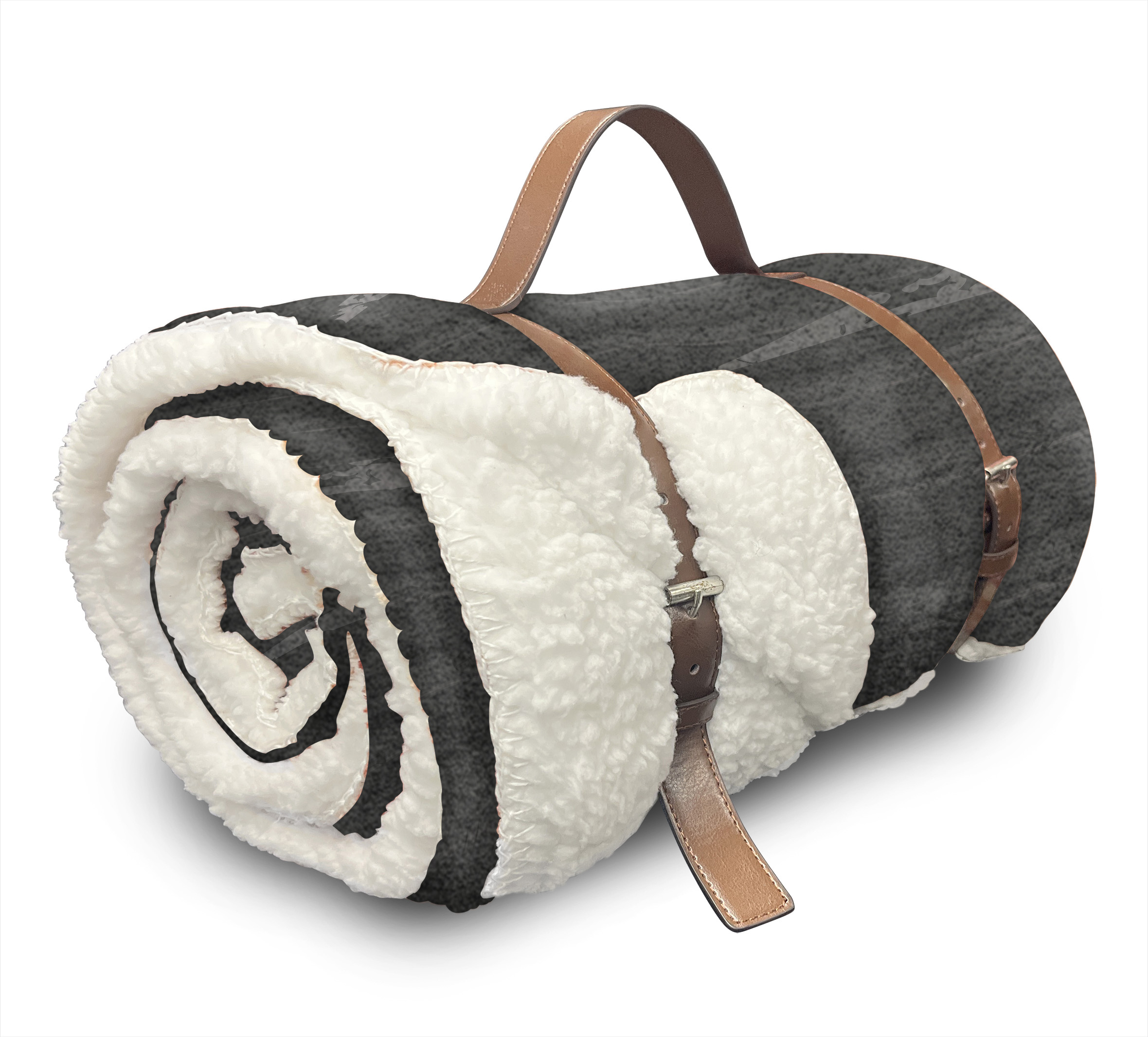 Chrome Silk Touch Sherpa Throw Blanket with Carry Strap