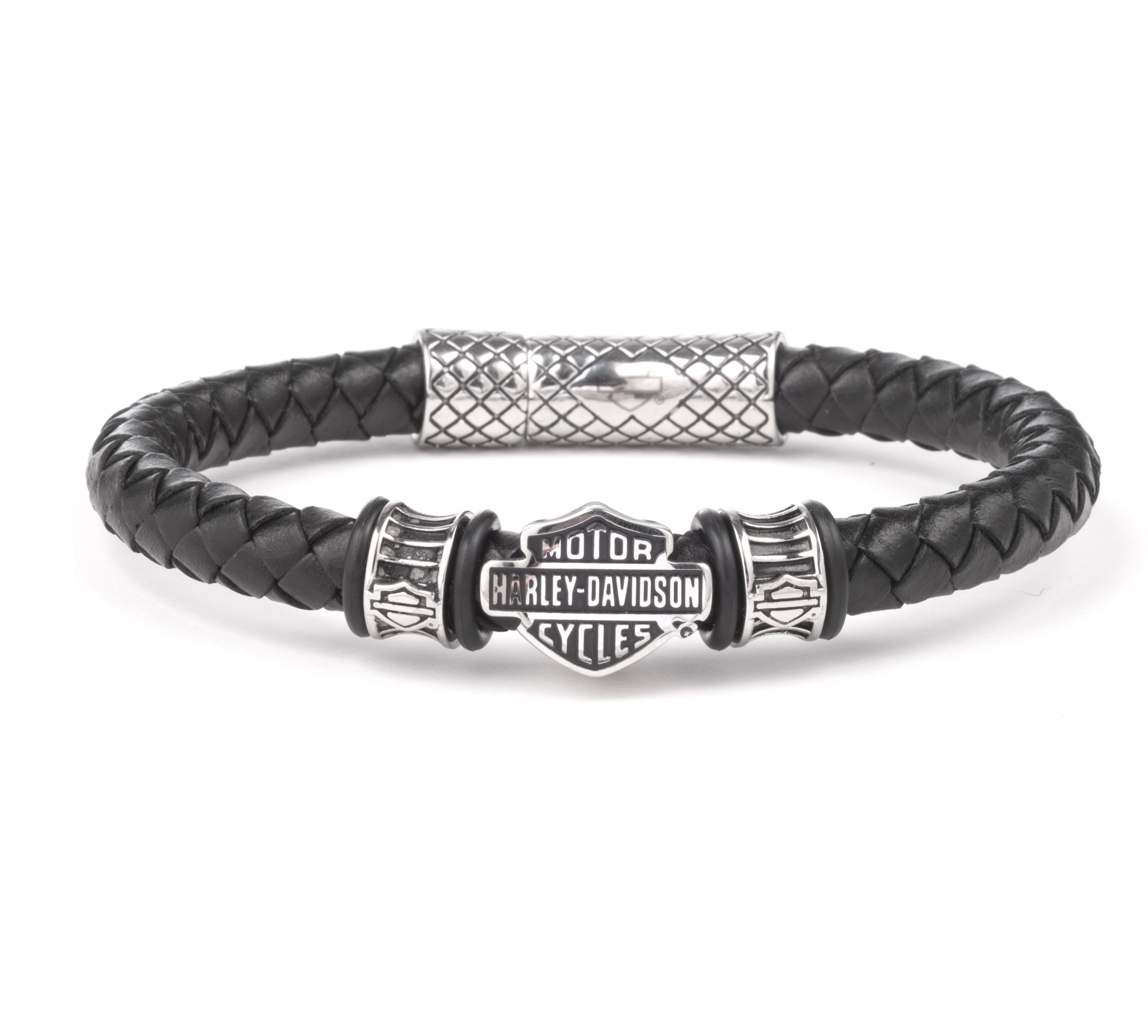 Men's Bar & Shield Braided Leather Bracelet