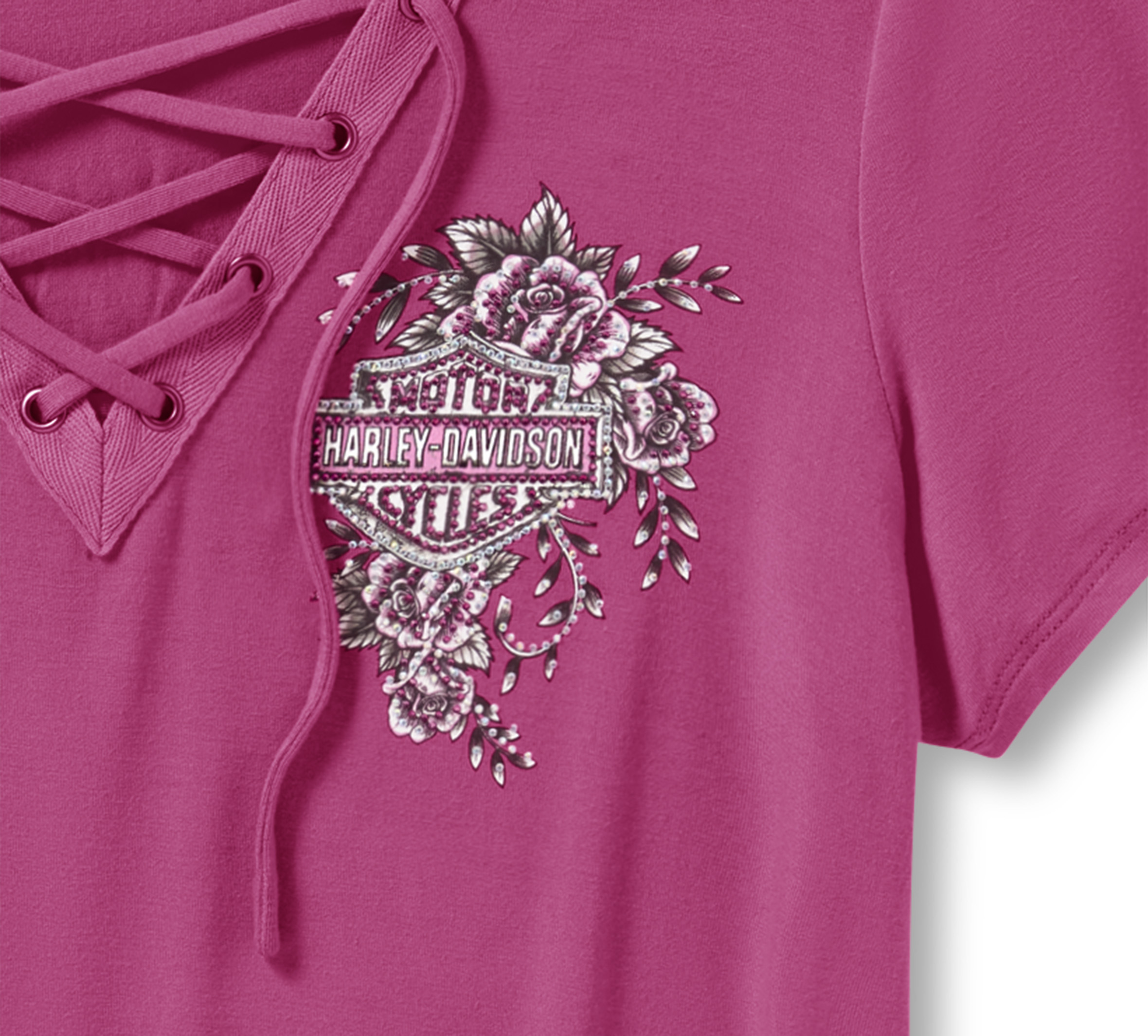 Women's Bling Angel Wings Short Sleeve Laced Front Tee | Harley