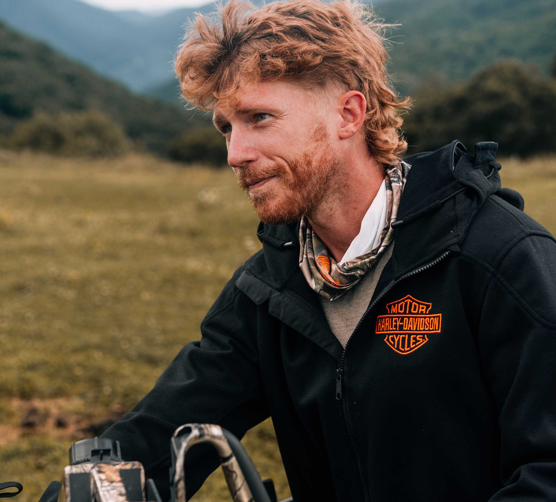 HARLEY-DAVIDSON フレイムス刺繍 ベルベットジャケット M Men's Harley-Davidson x Realtree Deflector Hooded Riding Fleece