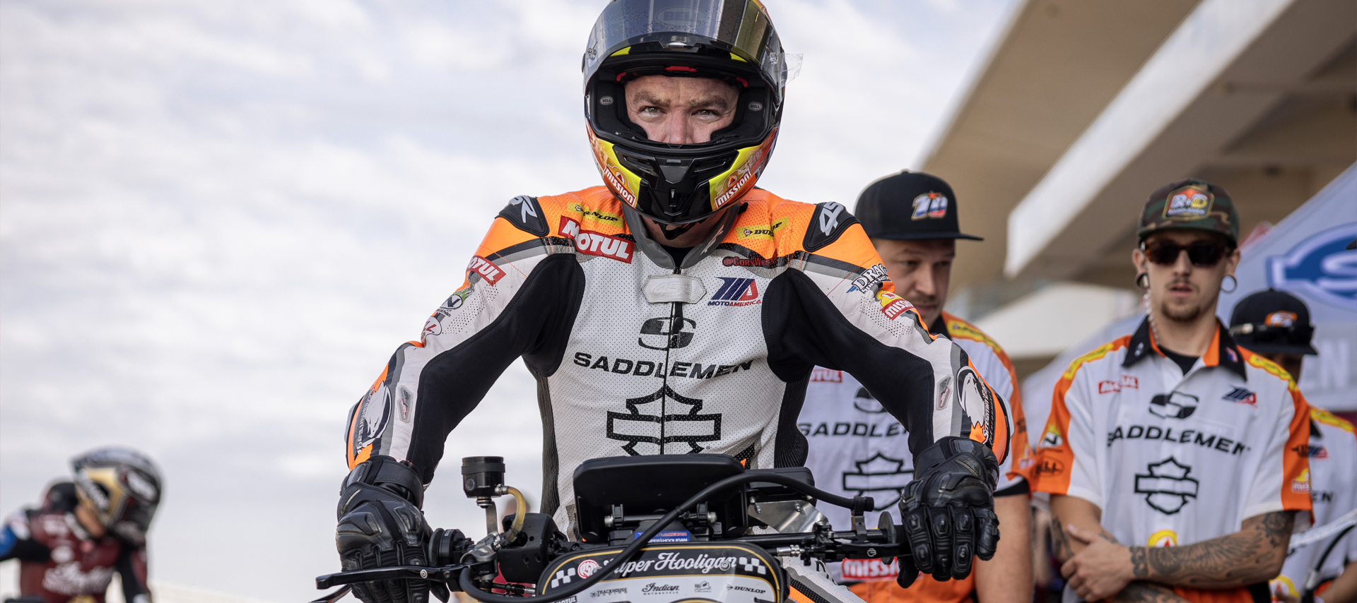 Cory West looks determined on his H-D Pan America in the pits 