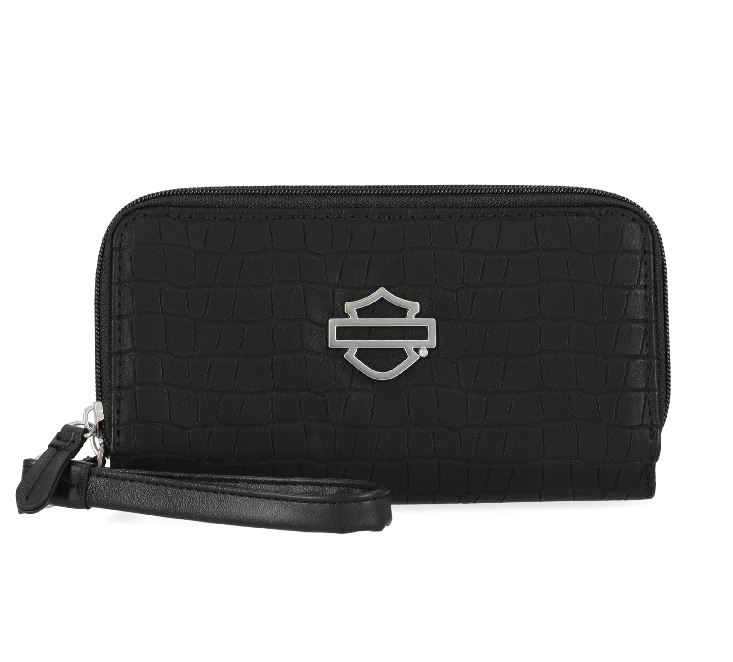 Croco Bar & Shield Zip Around Wristlet