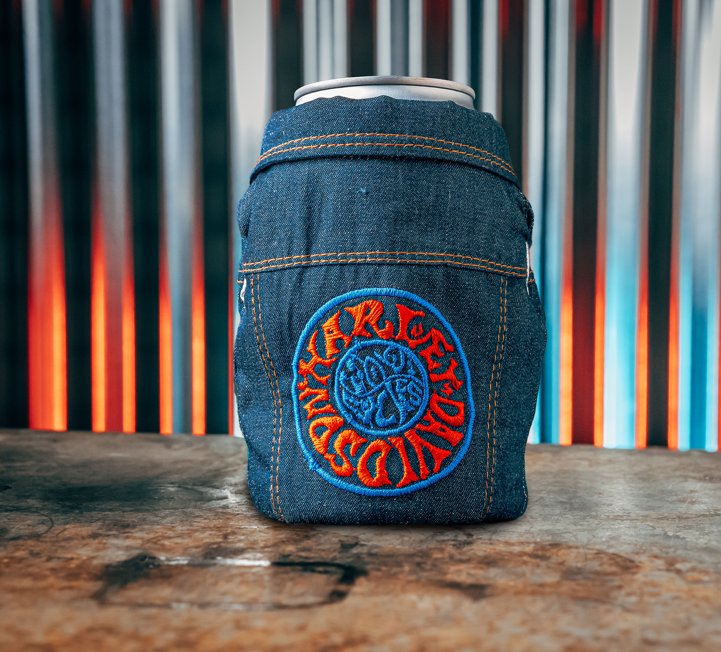 1970's Psychedelic Denim Can Cooler