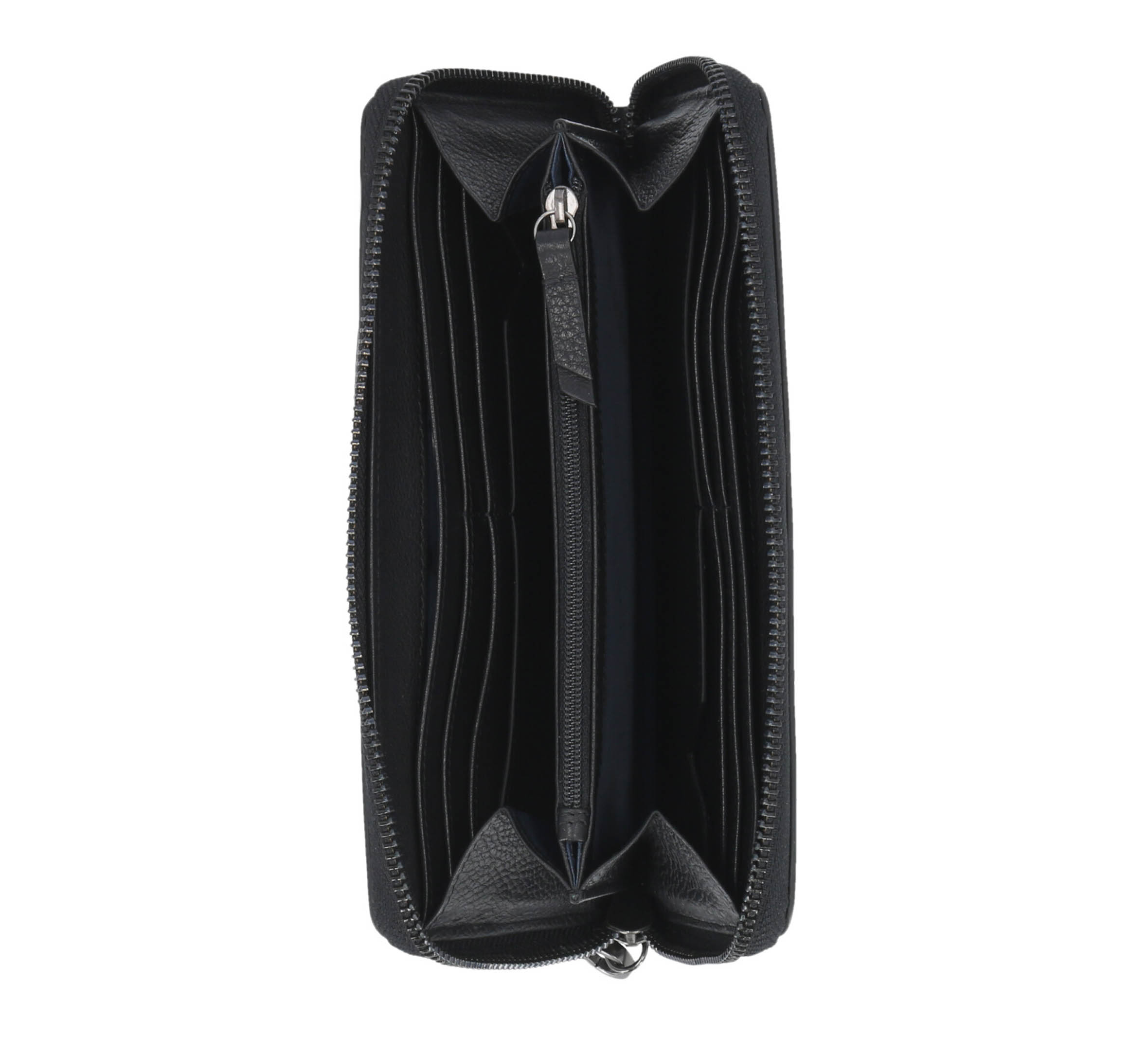 Portefeuille classique en cuir à fermeture à glissière avec attache-poignet pour femmes, noir