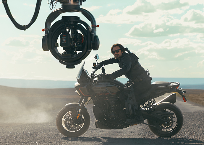 Behind the scenes shot Sebastian Stan, actor who plays Bucky Barnes