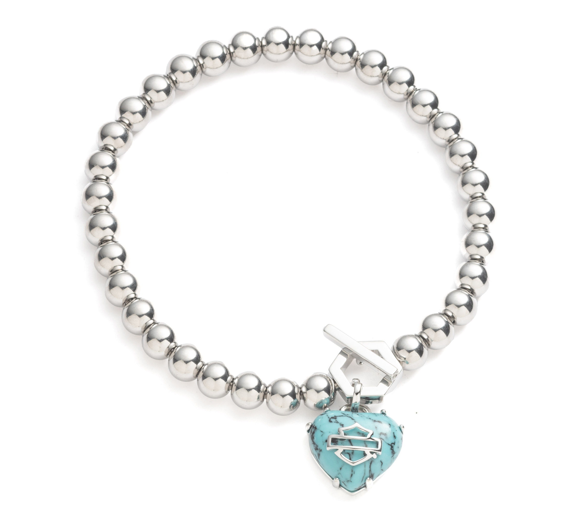 Women's Turquoise Bar & Shield Heart Beaded Strech Bracelet