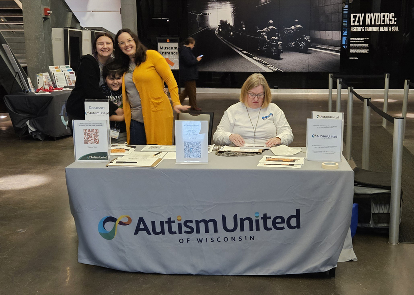 Autism United of Wisconsin information table at Harley-Davidson museum event