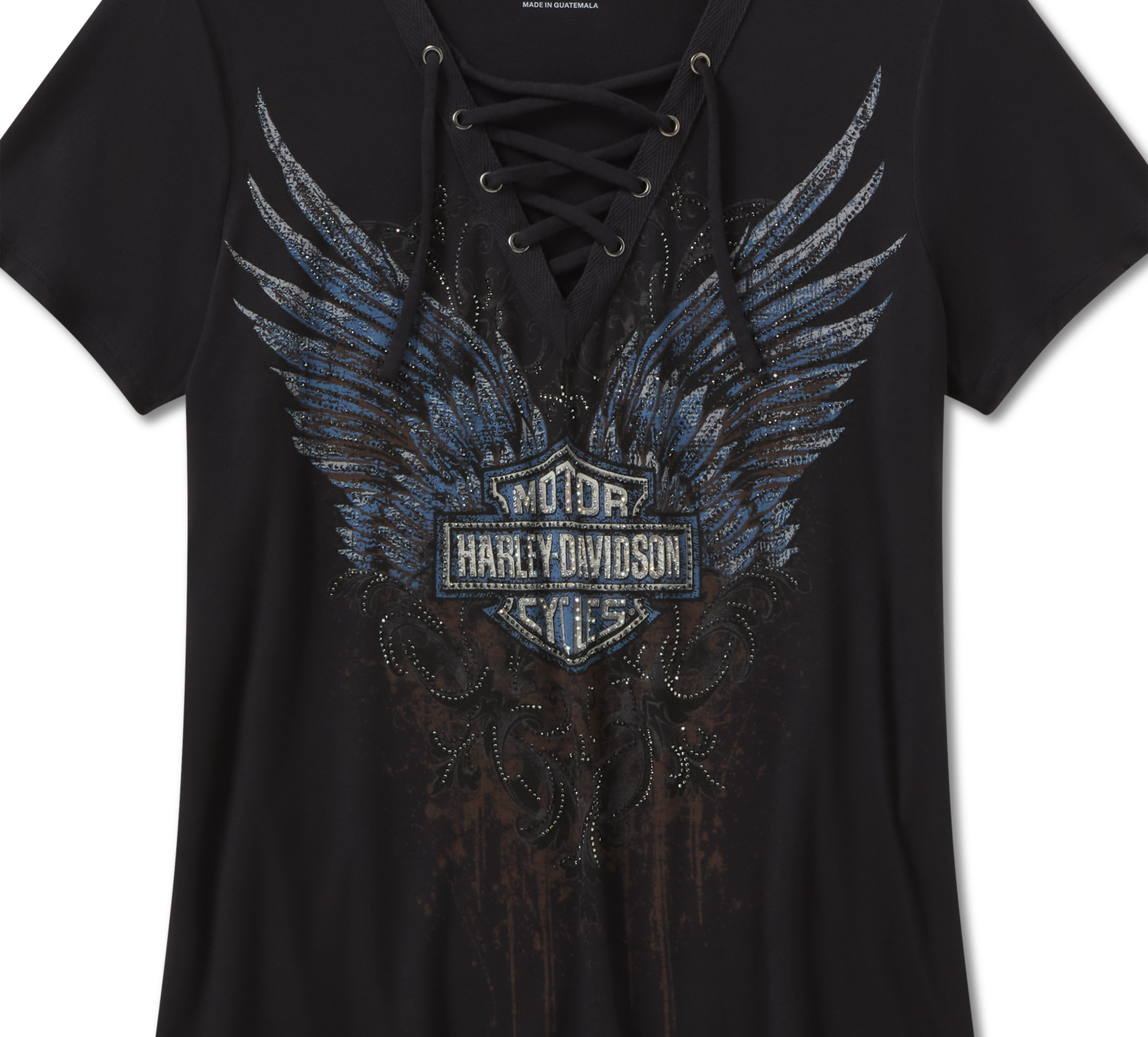 Women's Bling Dark Angel Short Sleeve Laced Front Tee