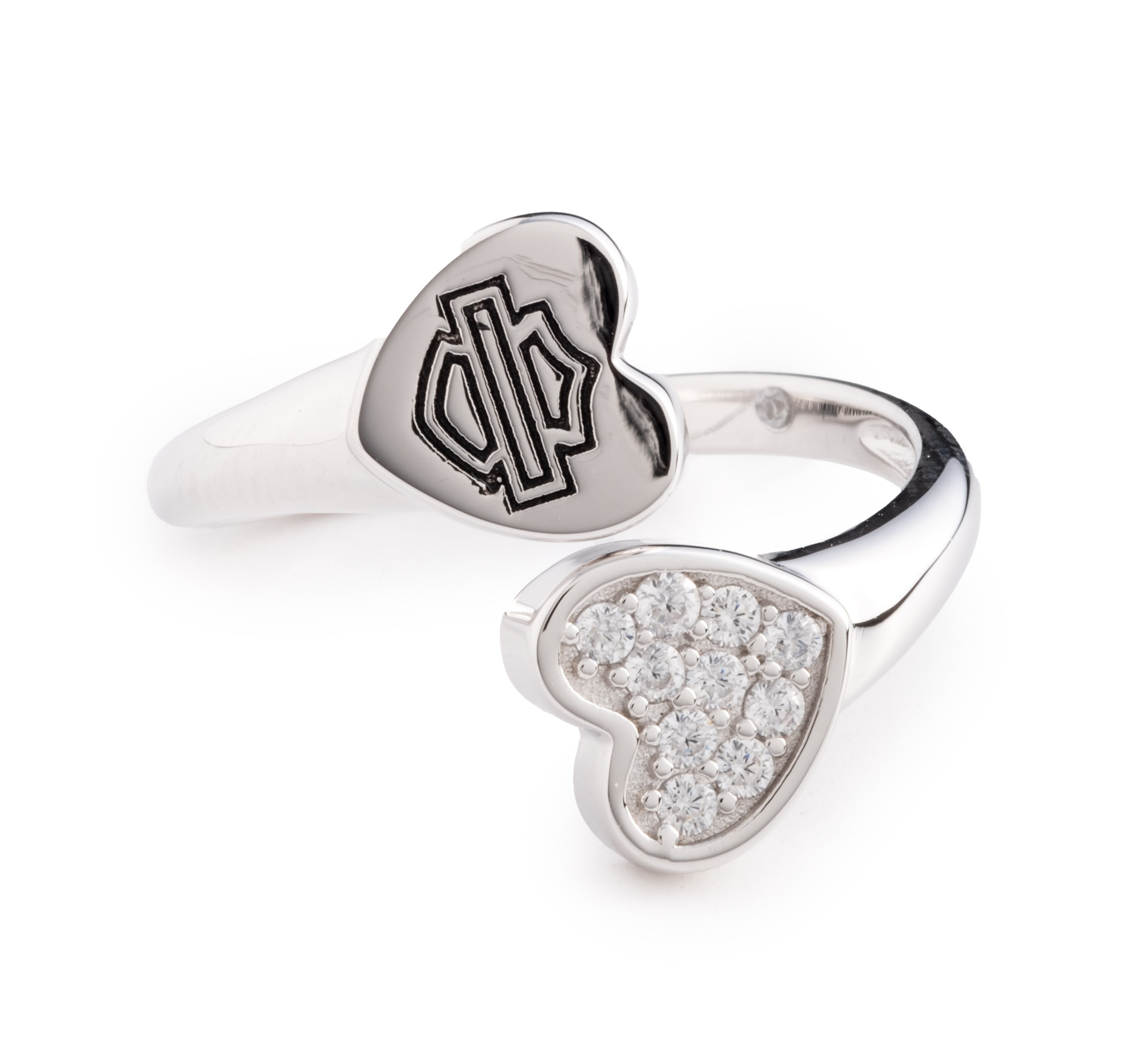 Women's Sterling Silver Bar & Shield Double Heart Wrap Ring