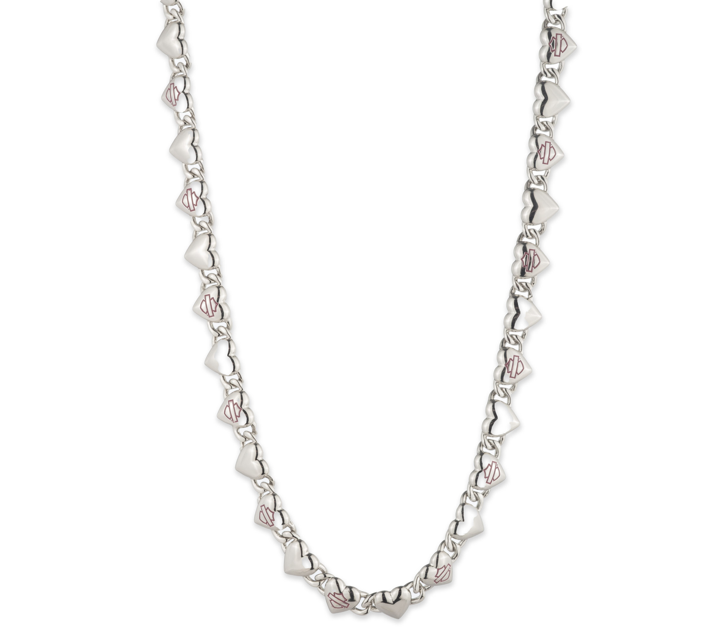 Women's 16" Bar & Shield Pink Heart Chain Link Necklace