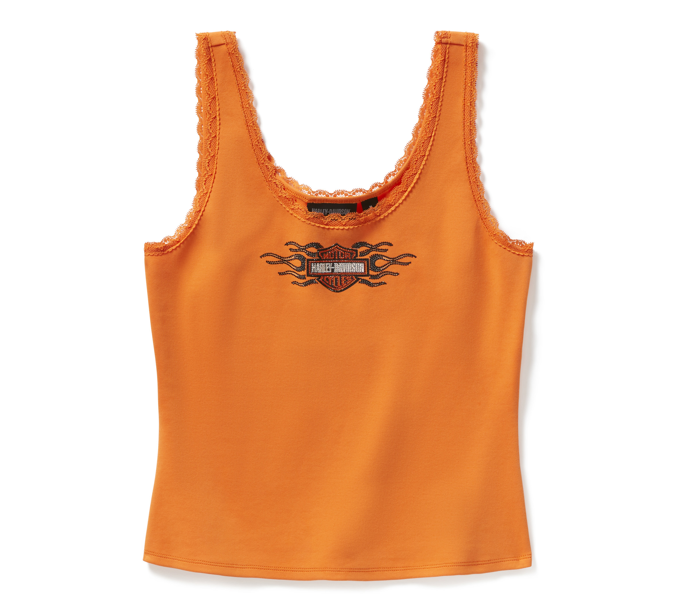 Women's Vintage Flames Bling Lace Trim Tank