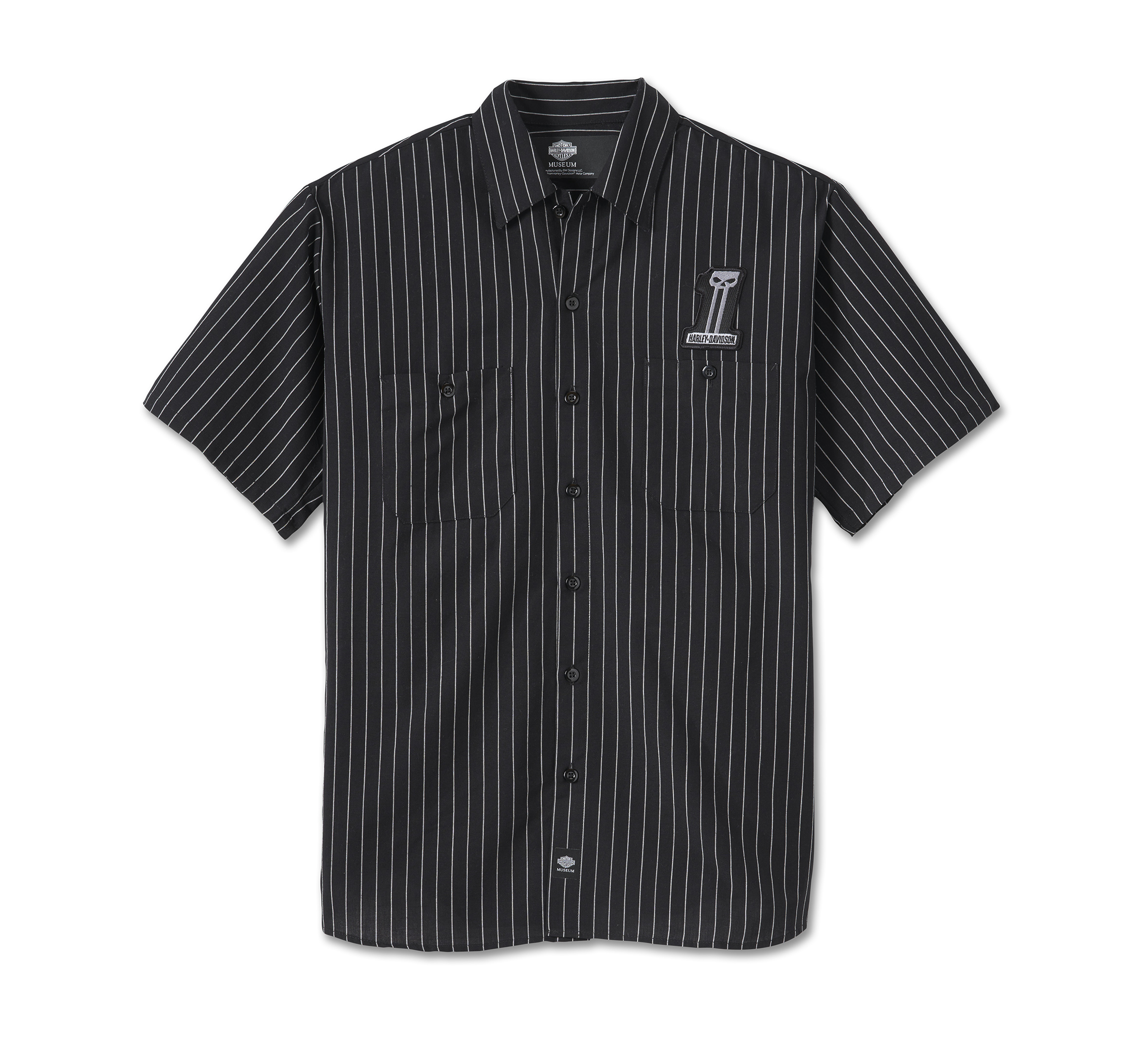 Men's Button Down Pinstripe Willie G Skull Mechanics Shirt