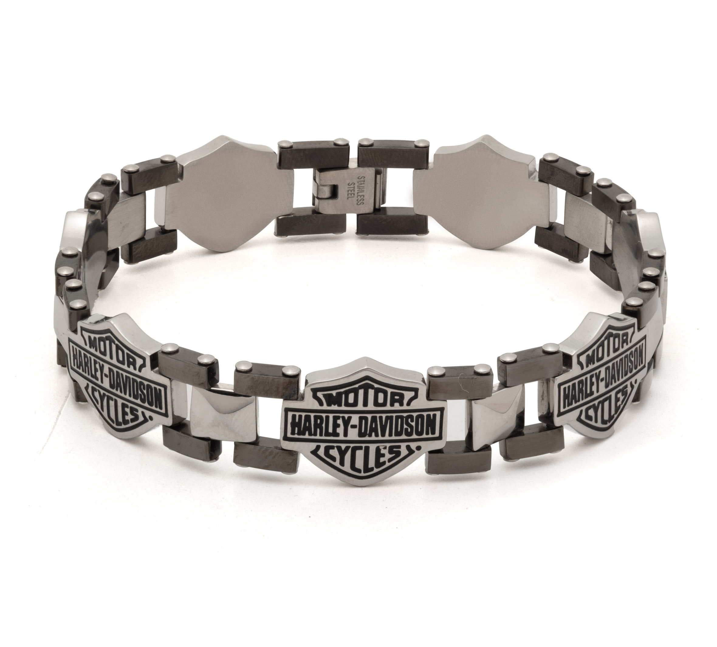Men's 9" Bar & Shield Two Tone Chain Link Bracelet
