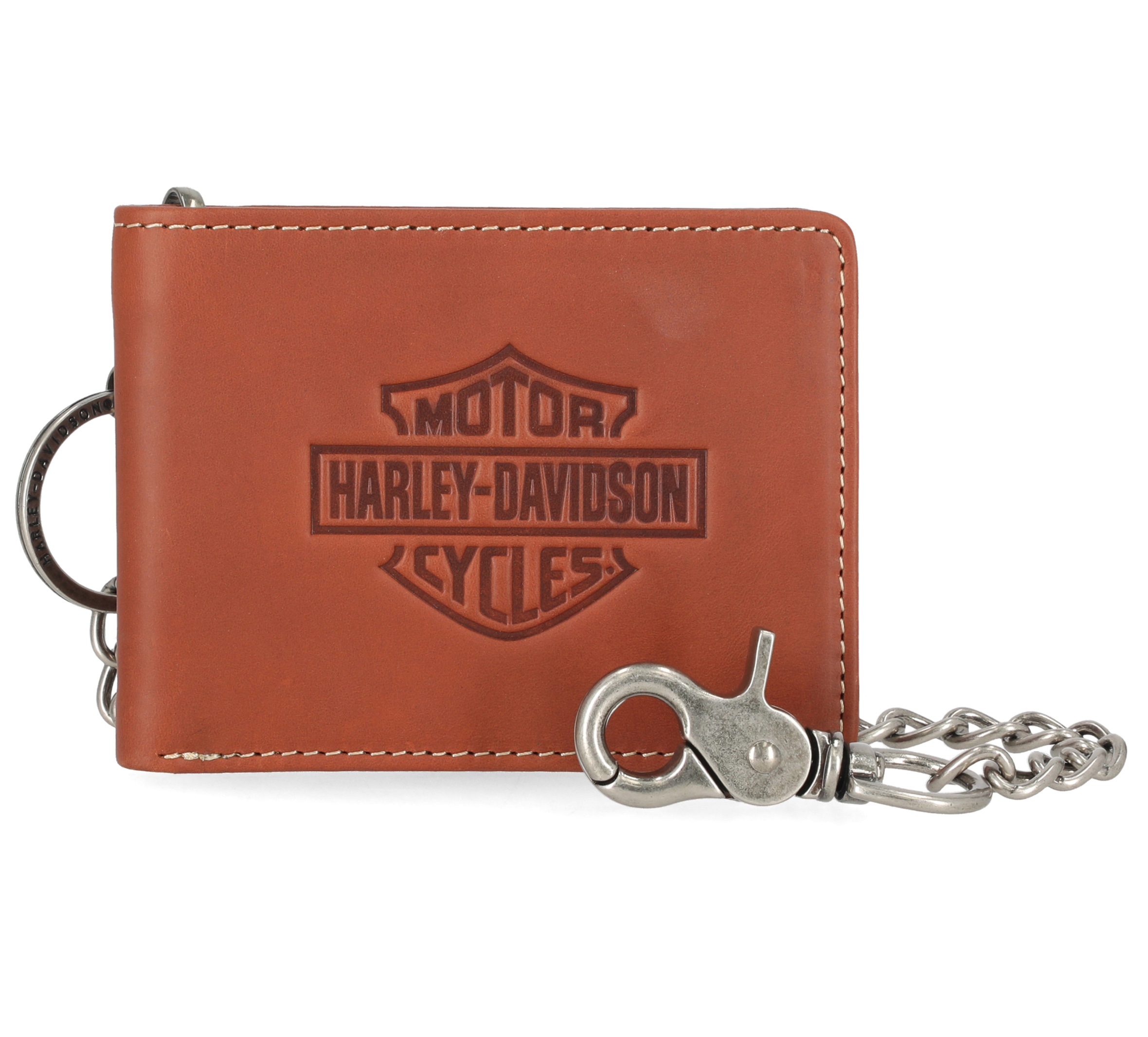 Traditional Bar & Shield Embossed Medium Trifold wallet with Chain