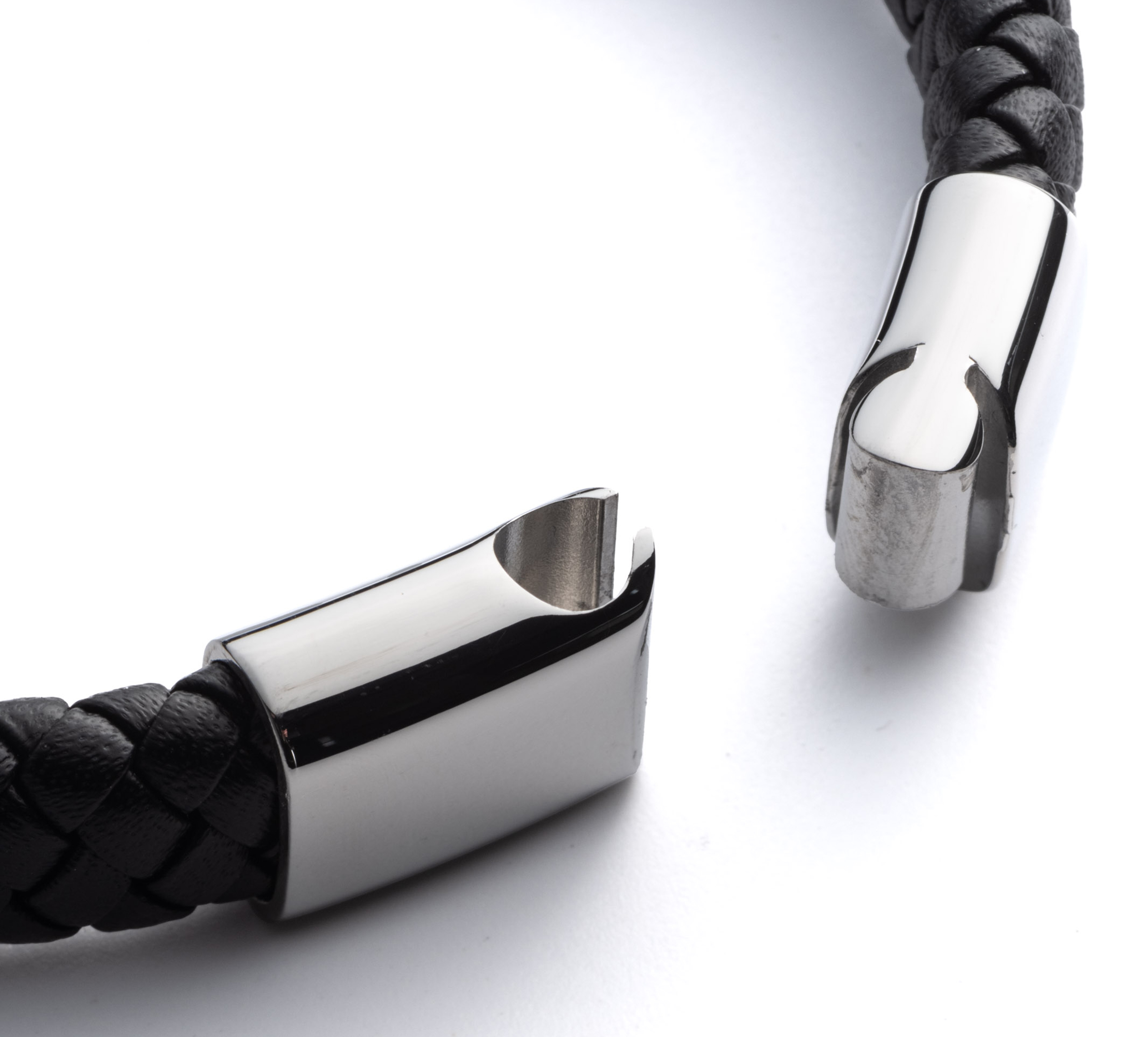 Men's 9" Bar & Shield Braided Leather Cuff Bracelet