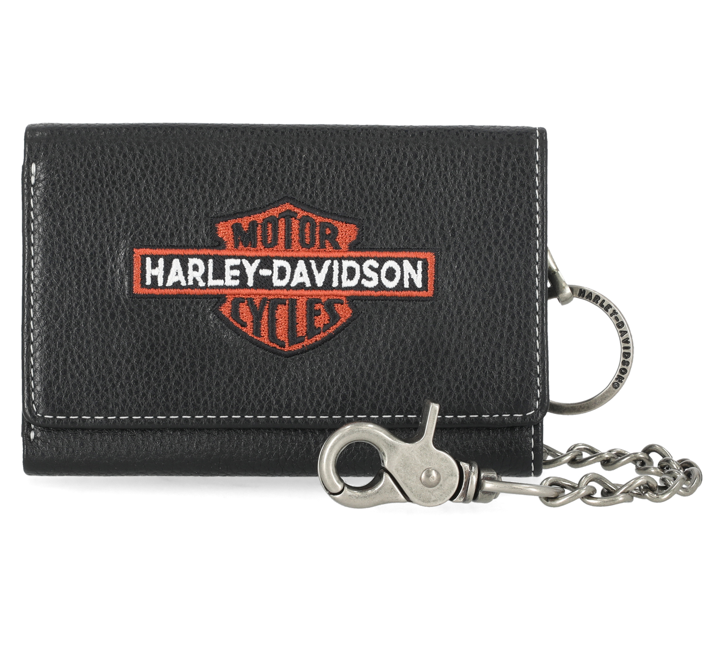 Bar & Shield Embroidered Medium Trifold wallet with chain