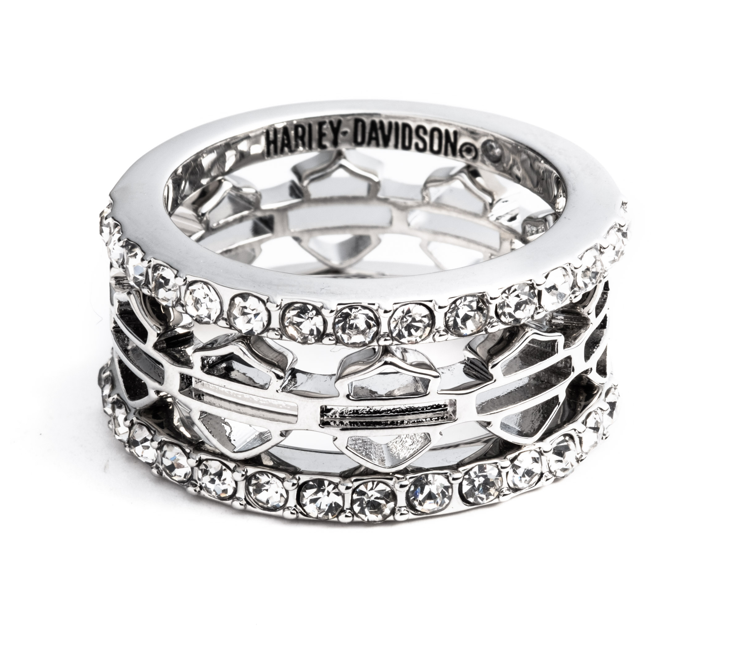 Women's Set of 3 Bar & Shield Logo Stackable Rings