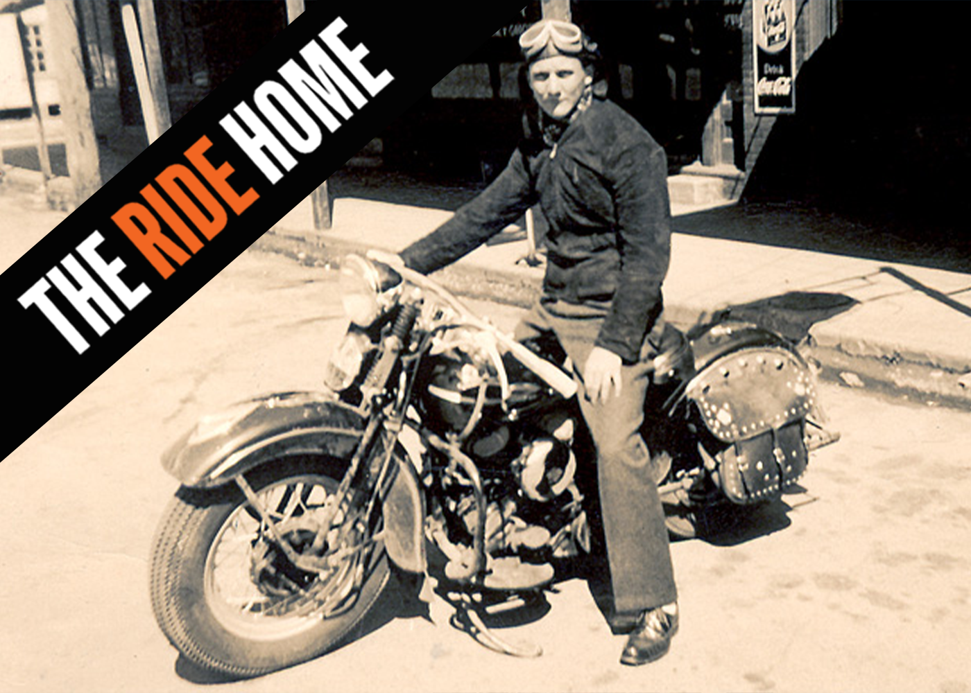 The Ride Home promotional graphic featuring historic Harley-Davidson motorcycle rider