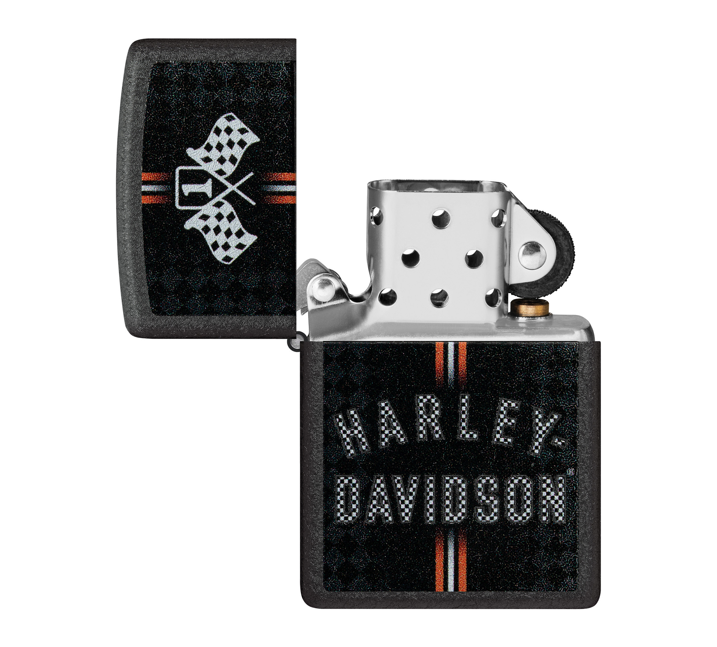 Harley-Davidson Checkered Flags Design Black Crackle Windproof Lighter