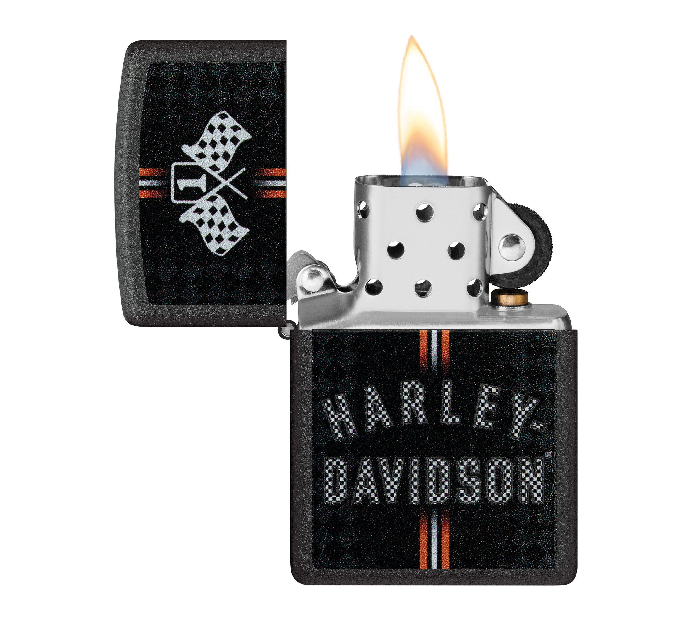 Harley-Davidson Checkered Flags Design Black Crackle Windproof Lighter