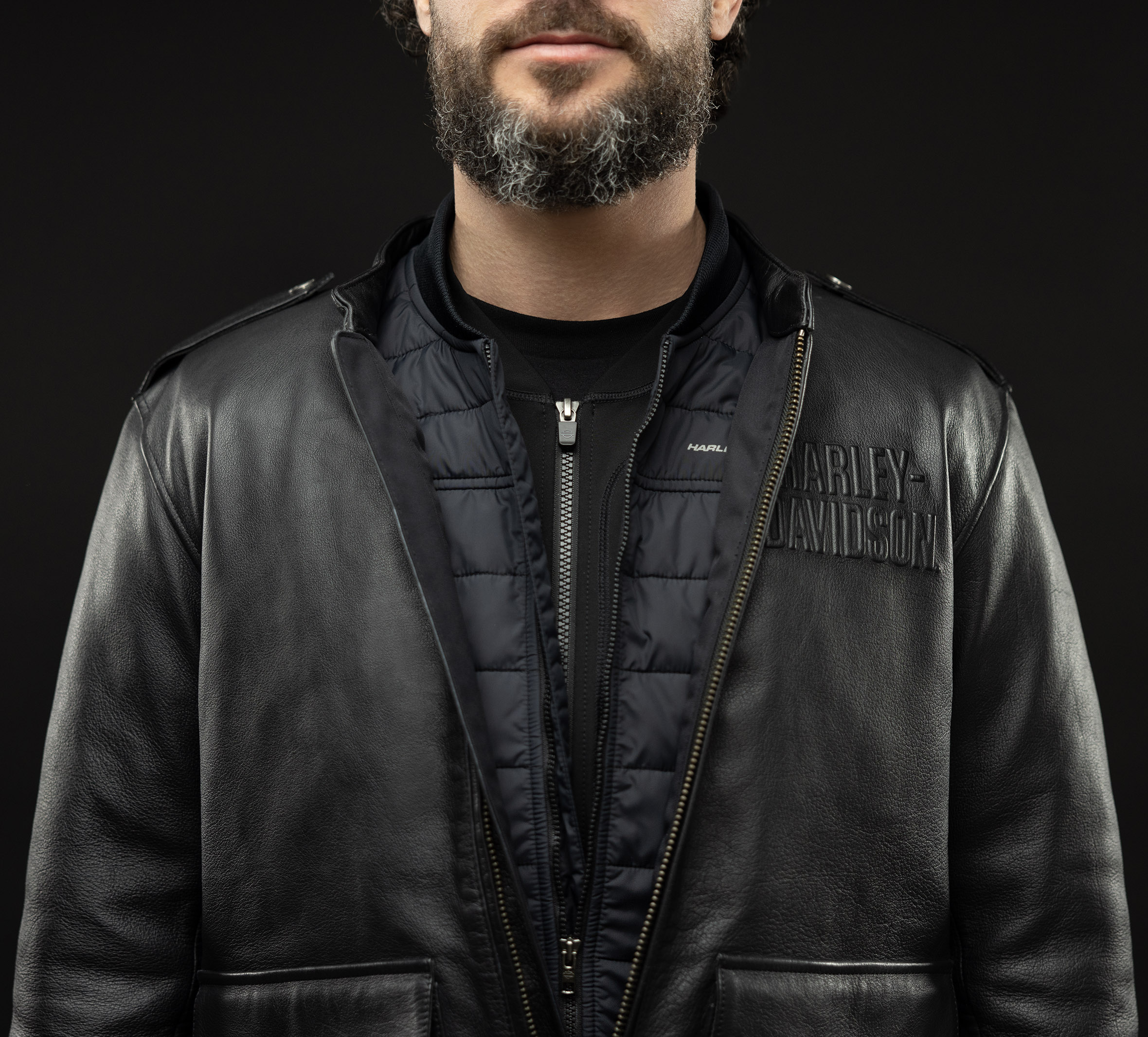 H-D Flex Layering System Captains Leather Jacket Outer Layer