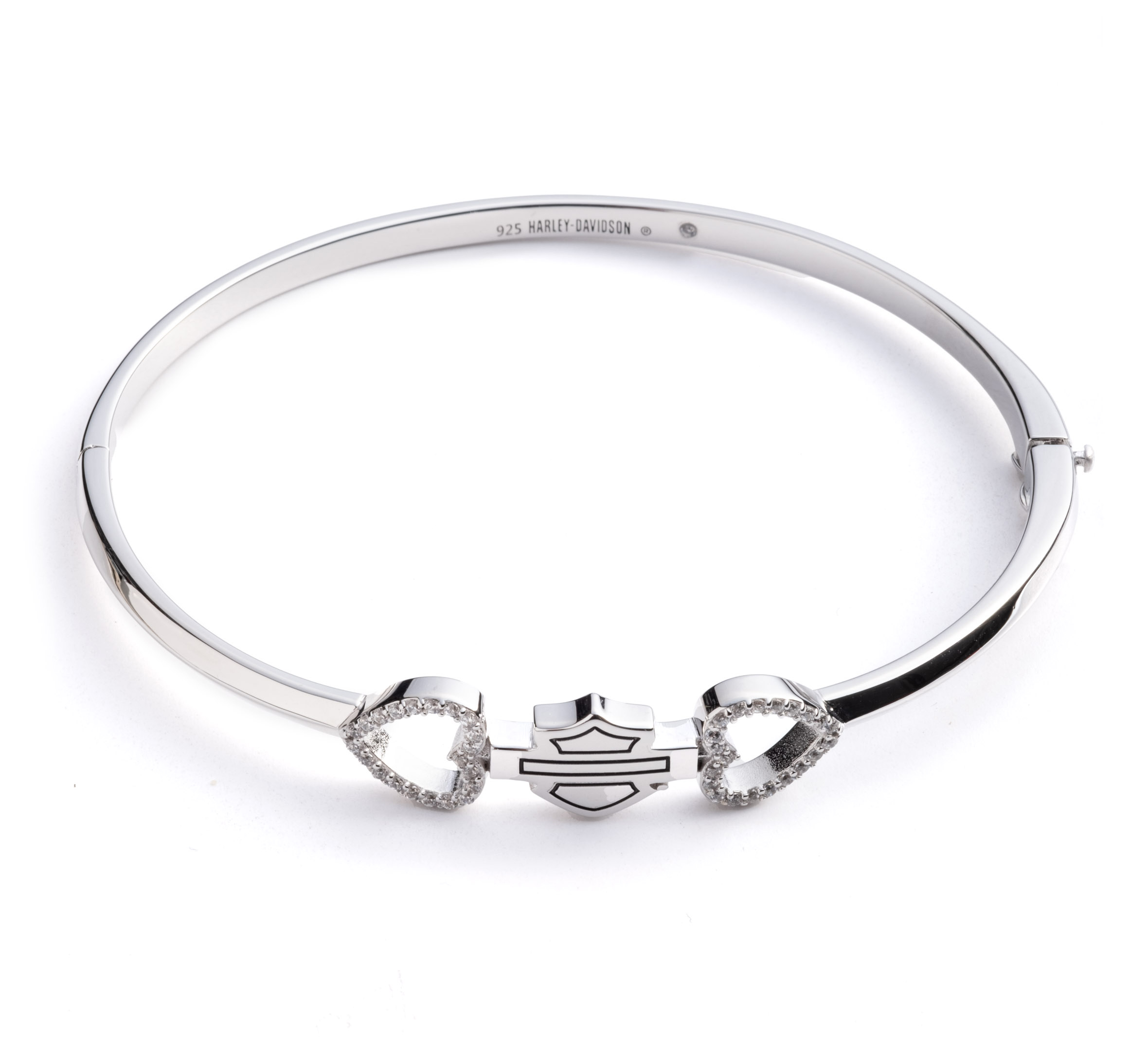 Women's Sterling Silver Bar & Shield Double Heart Bangle | Harley
