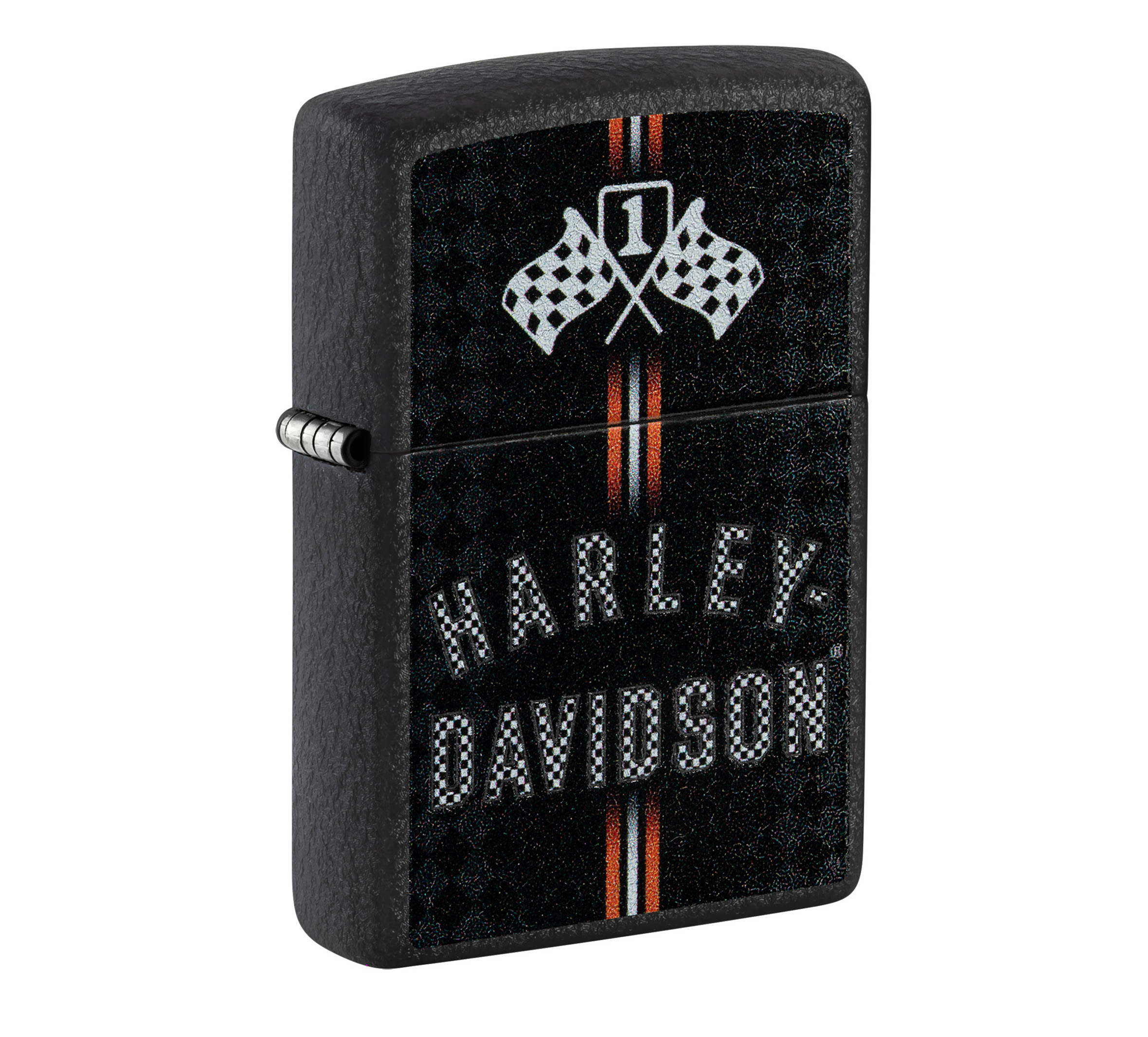 Harley-Davidson Checkered Flags Design Black Crackle Windproof Lighter