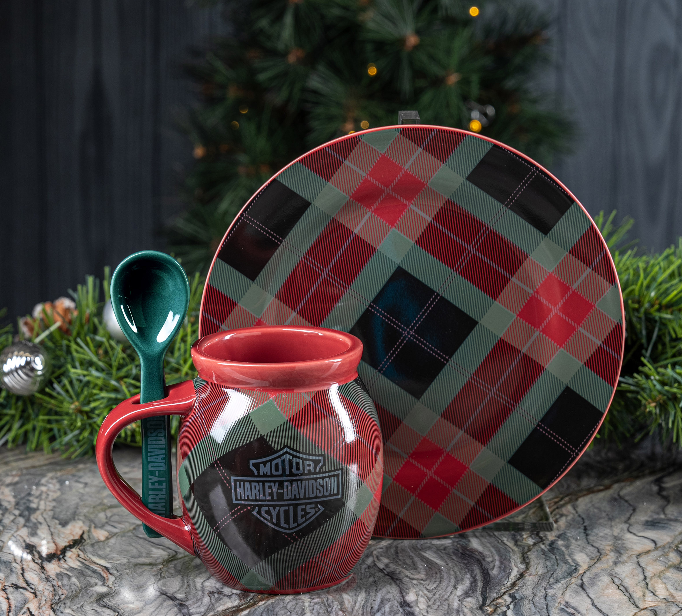 Holiday Plaid Cocoa Mug Set of 3