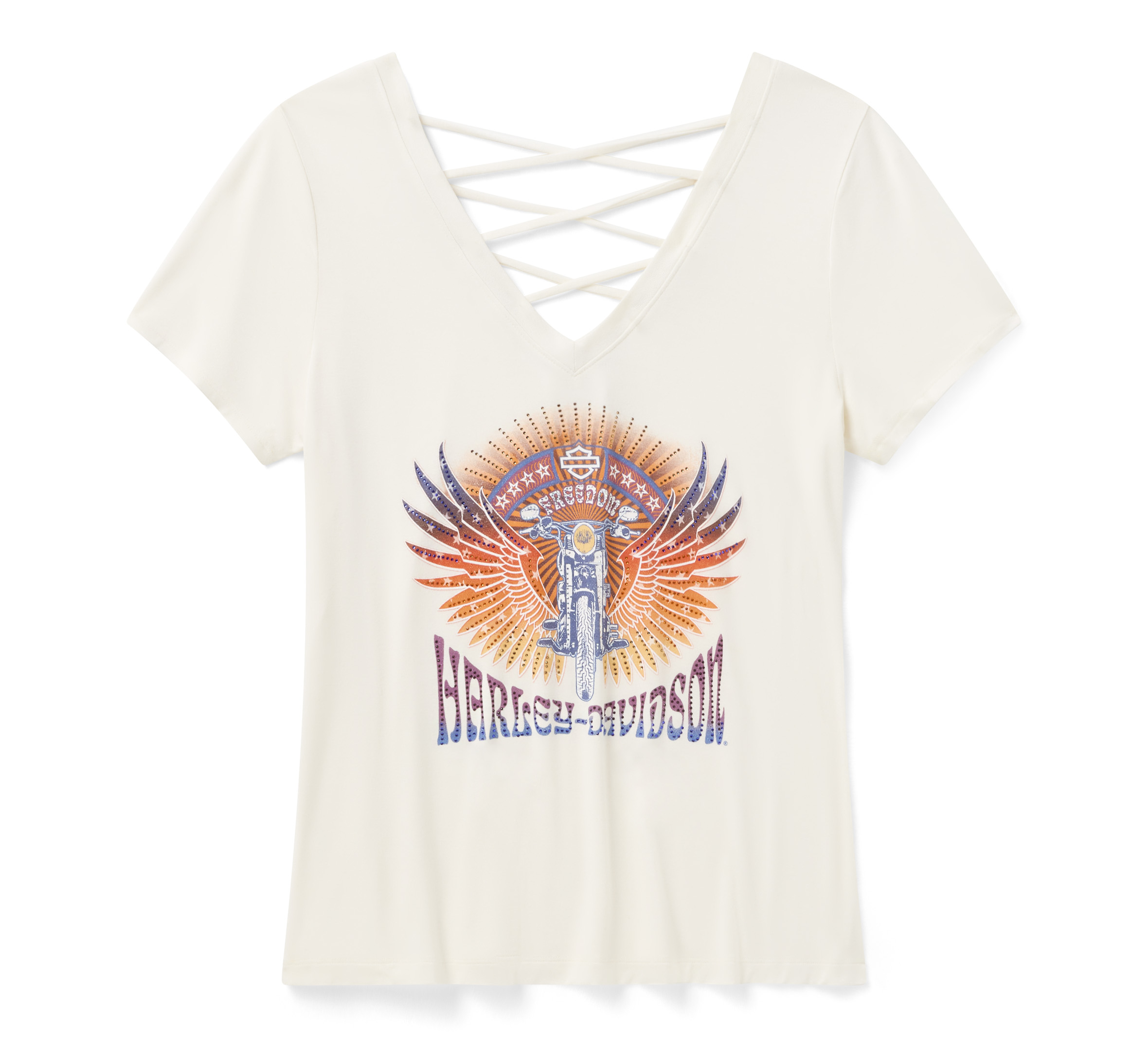Women's Bling Sunset Ride Short Sleeve Laced Back Tee