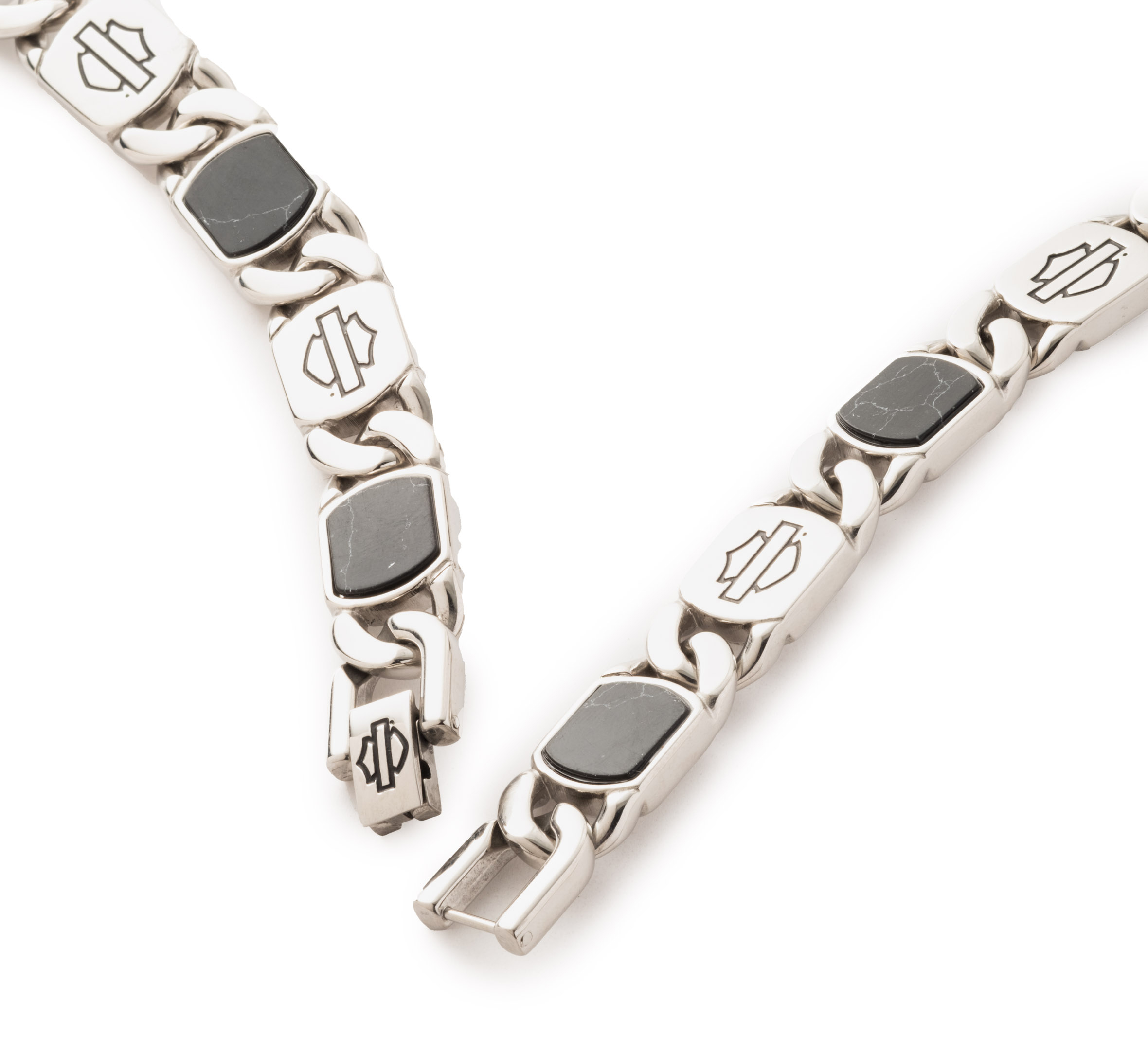 Men's 24" Bar & Shield Howlite Stone Inlay Curb Chain Necklace