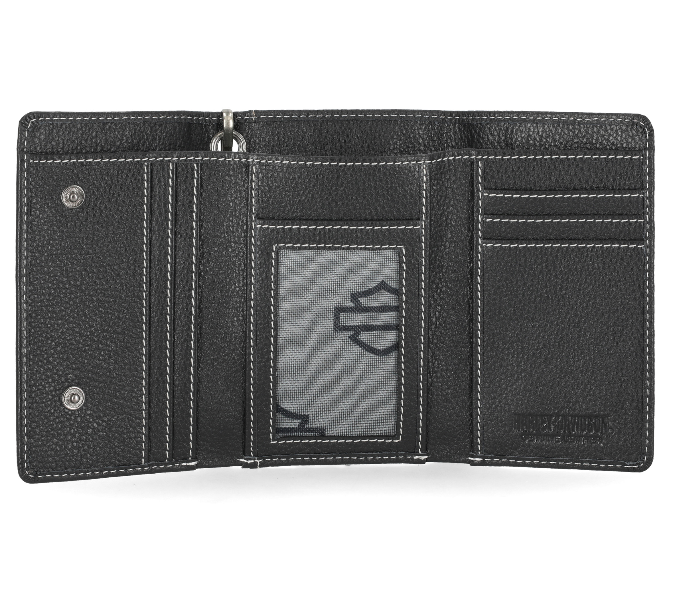 Bar & Shield Embroidered Medium Trifold wallet with chain