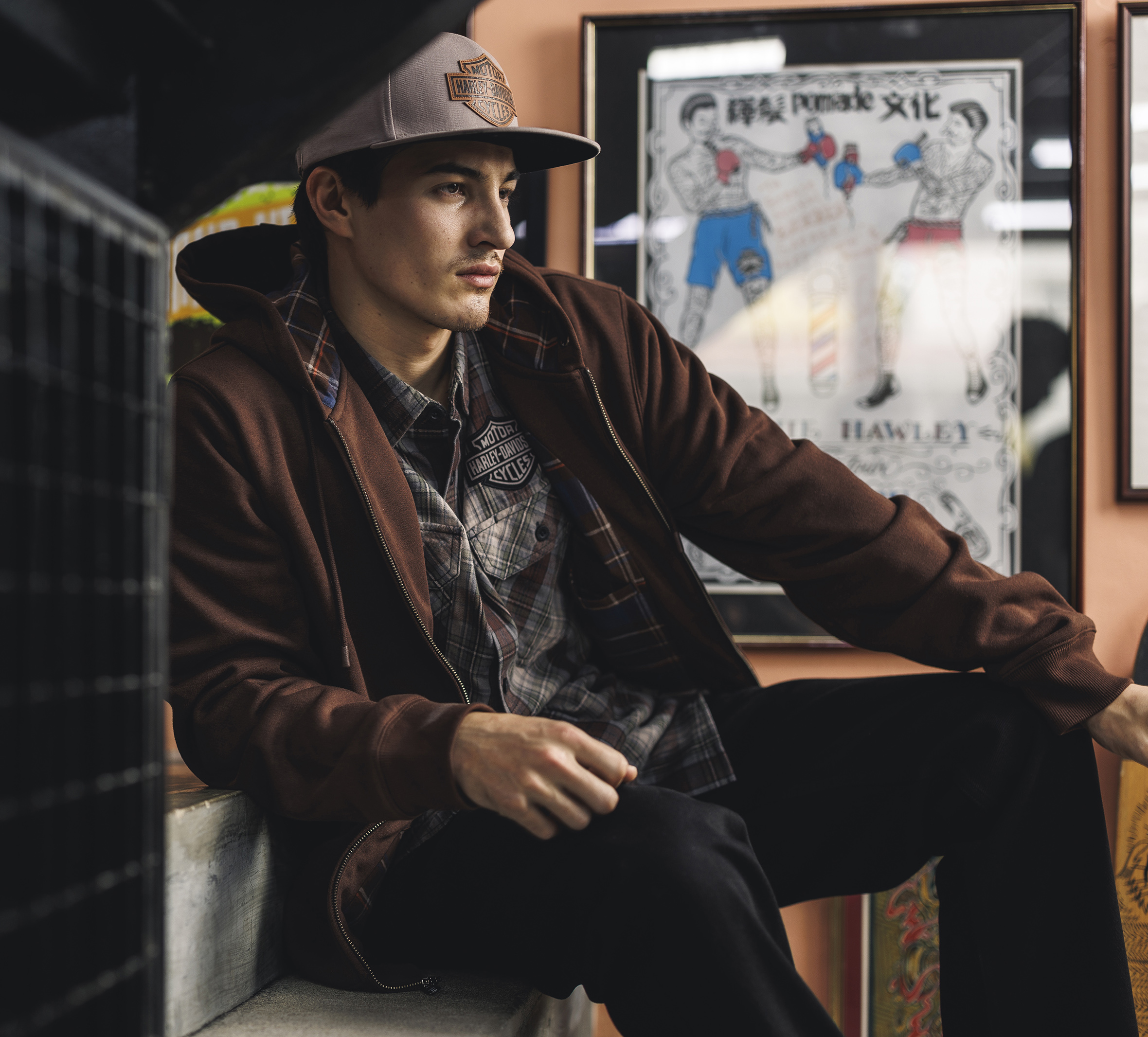 Chandail à capuche à fermeture à glissière avec doublure à carreaux