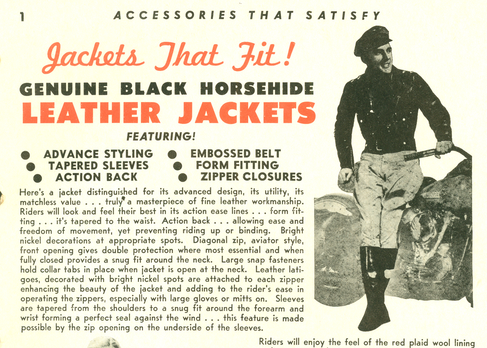 A vintage ad for leather jackets