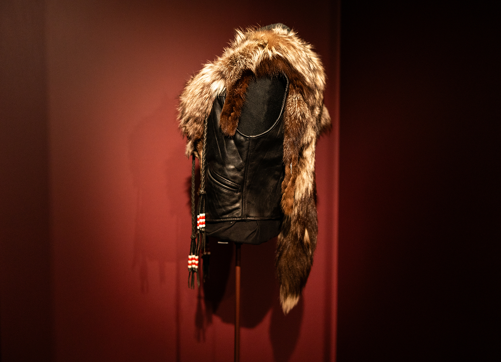 Side view of Gail Anderson’s one-off vest lined with fox pelt