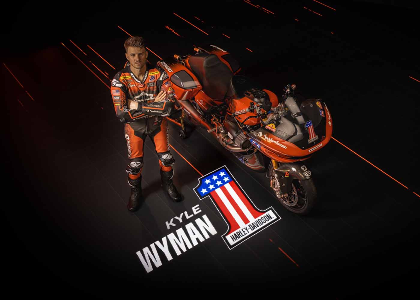 Kyle Wyman with race motorcycle 