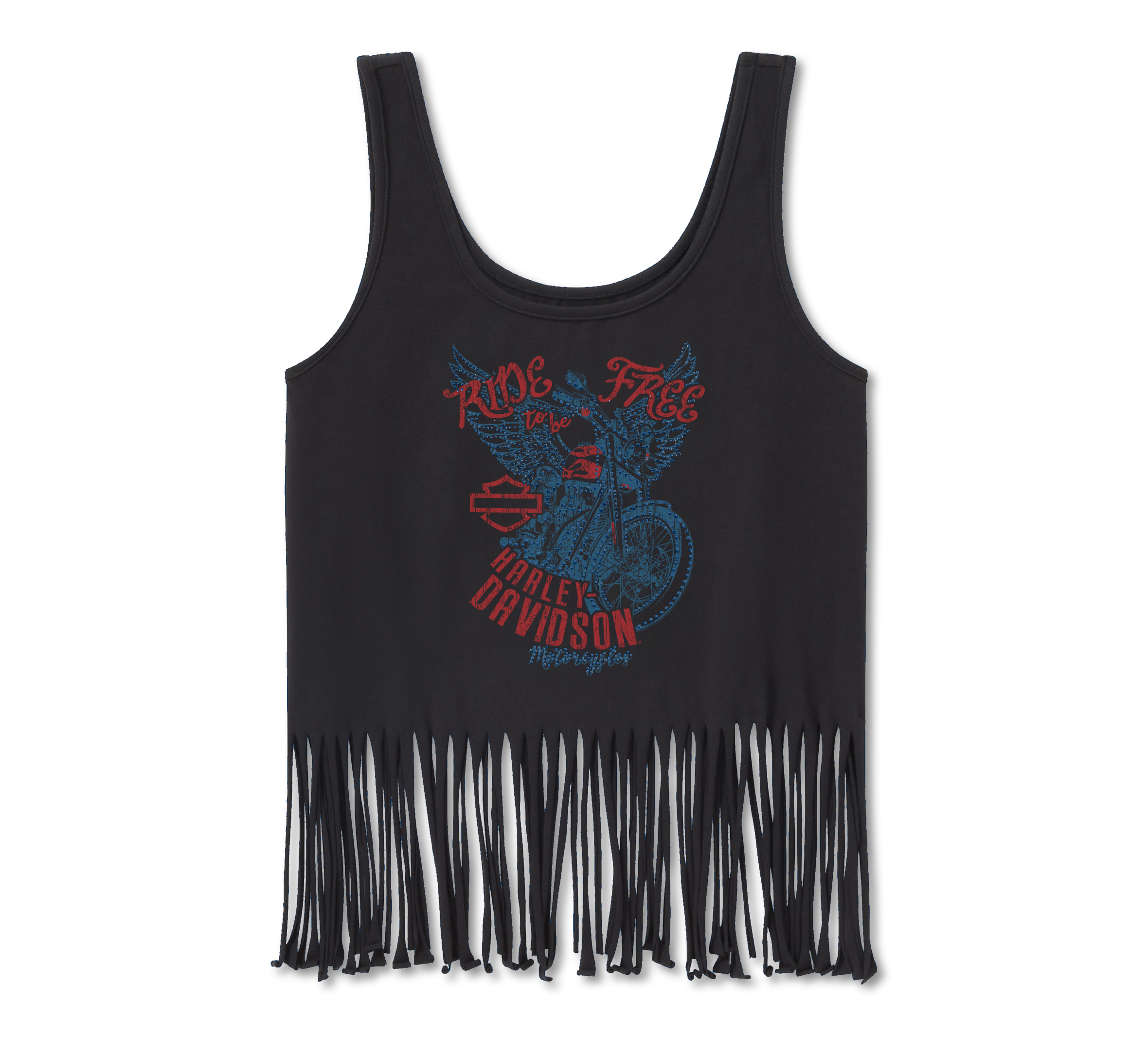 Women's Bling Ride to be Free Fringe Hem Swing Tank | Harley