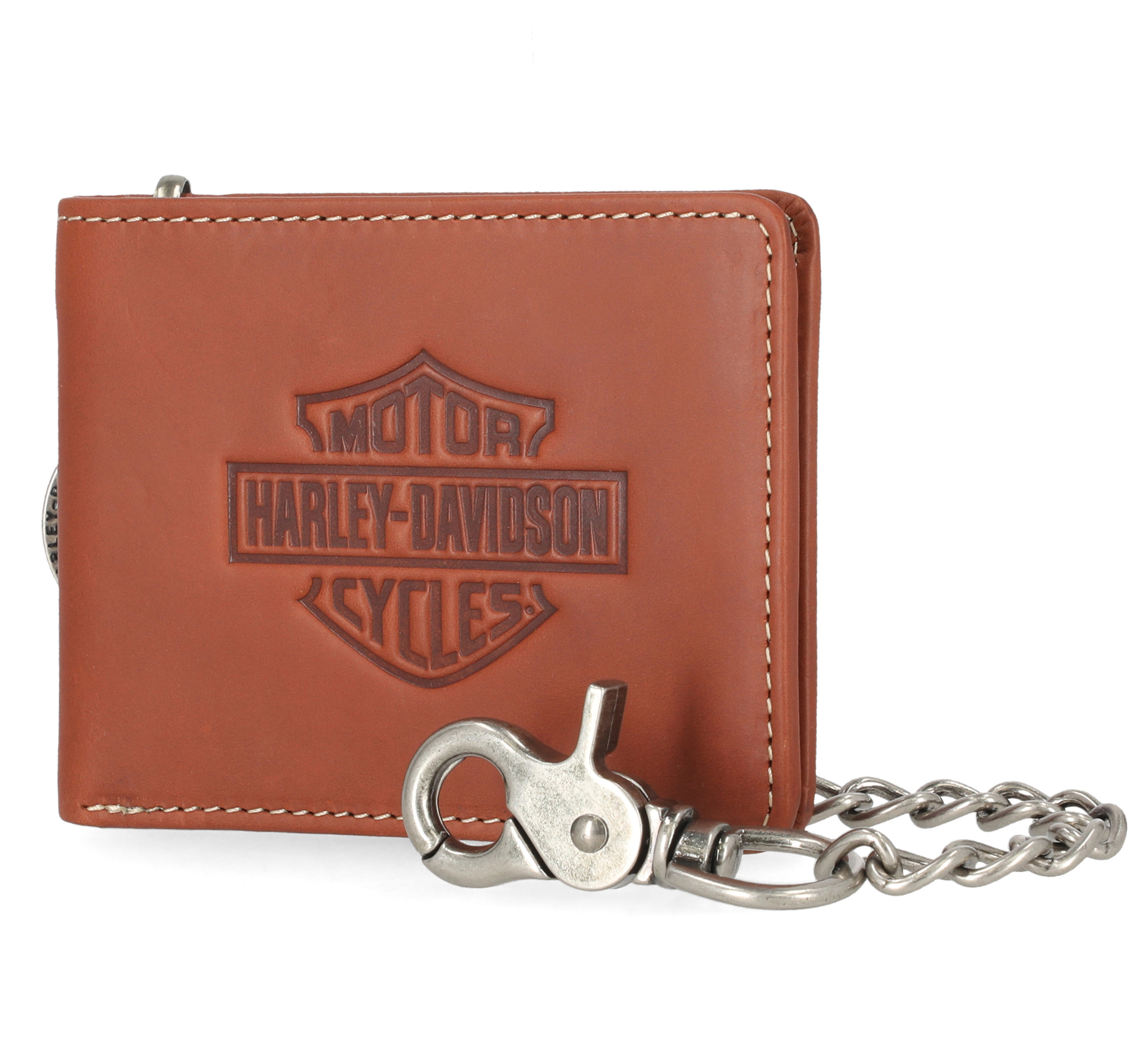 Traditional Bar & Shield Embossed Bifold Wallet with Chain