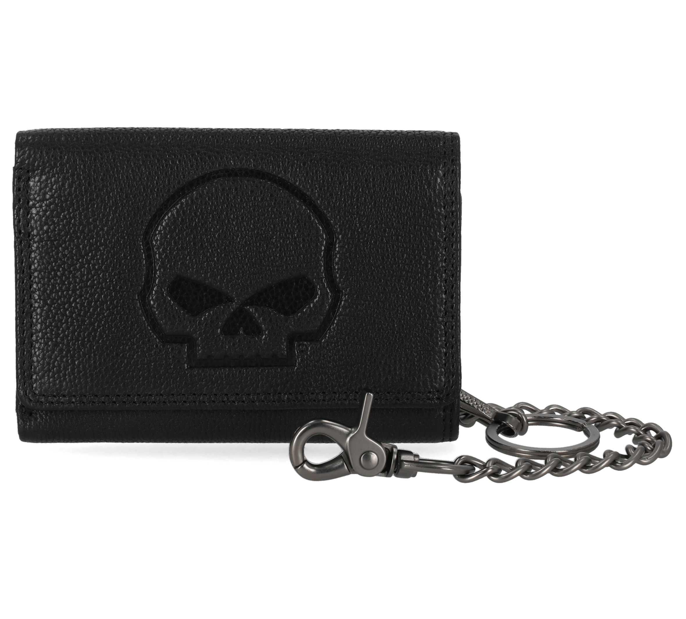 Skull Embossed Trifold Chain Wallet
