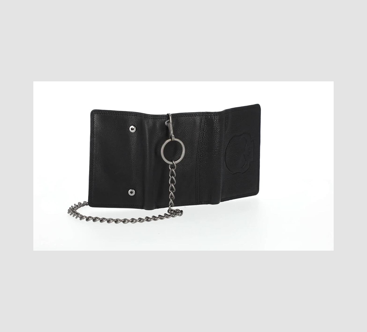 Skull Embossed Trifold Chain Wallet